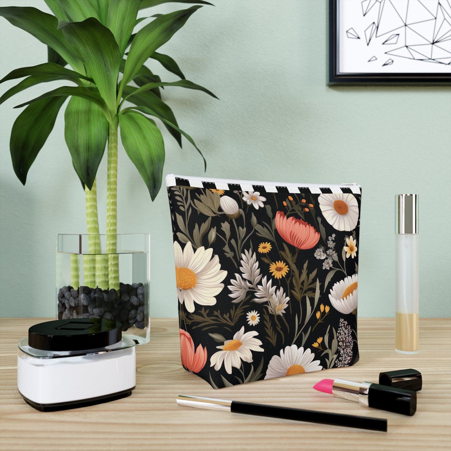 Blossom Elegance: Noir Garden Cotton Cosmetic Bag