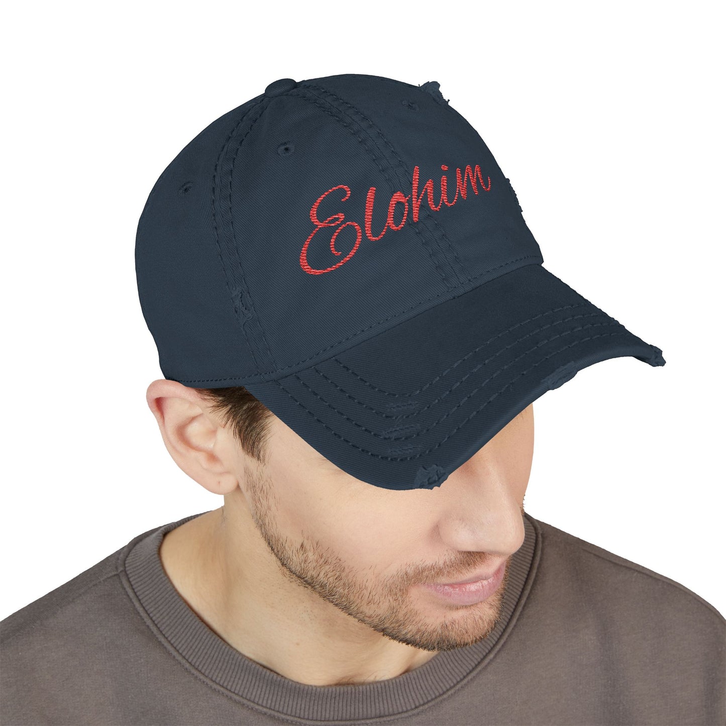 'ELOHIM, GENESIS 1:1'  Distressed Dad Hat with Embroidered, Casual Cap for Fathers, Gifts for Dads, Religious Hat, Vintage Style