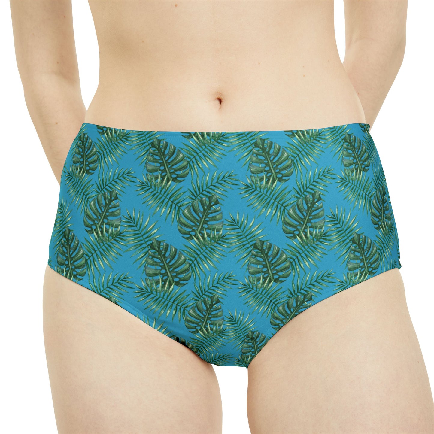 Turquoise Tropical Bliss High-Waist Hipster Bikini Bottom (AOP)