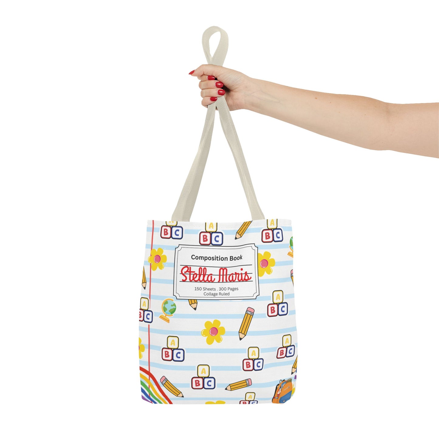 Personalized White SchoolYard Chic Composition Book Inspired Tote Bag, Back to School Tote, Teacher Gift, Kids Bag, Custom Name Bag, Educational Accessories, Back to School Tote Bag.