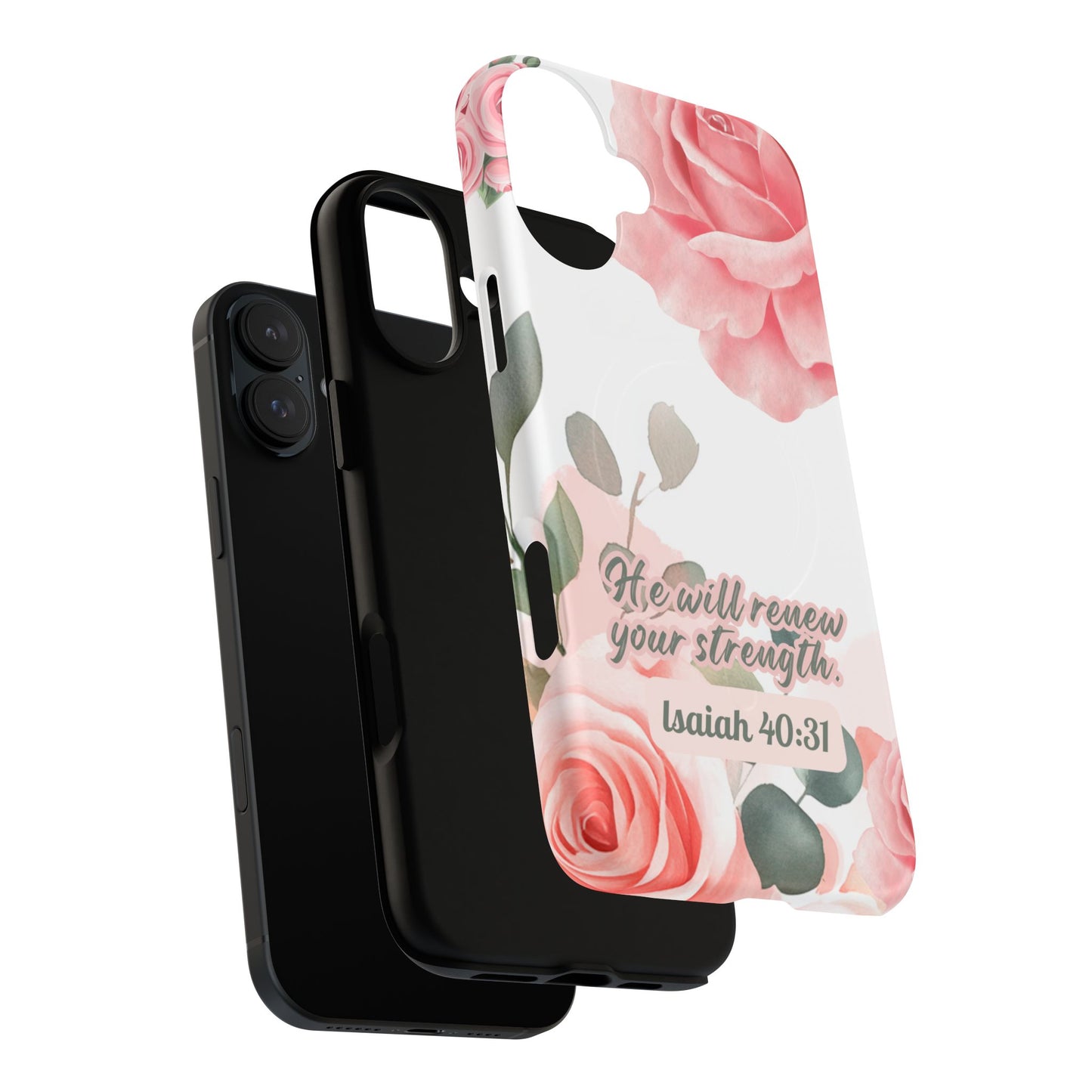 You will Renew your Strength Isaiah 40:11, Inspirational Gift, Tough iPhone Magnetic Case Scripture, Floral Bible Verse, MagSafe® iPhone®, iPhone 14, iPhone 15, iPhone 16, Pro, Pro Max, Plus.