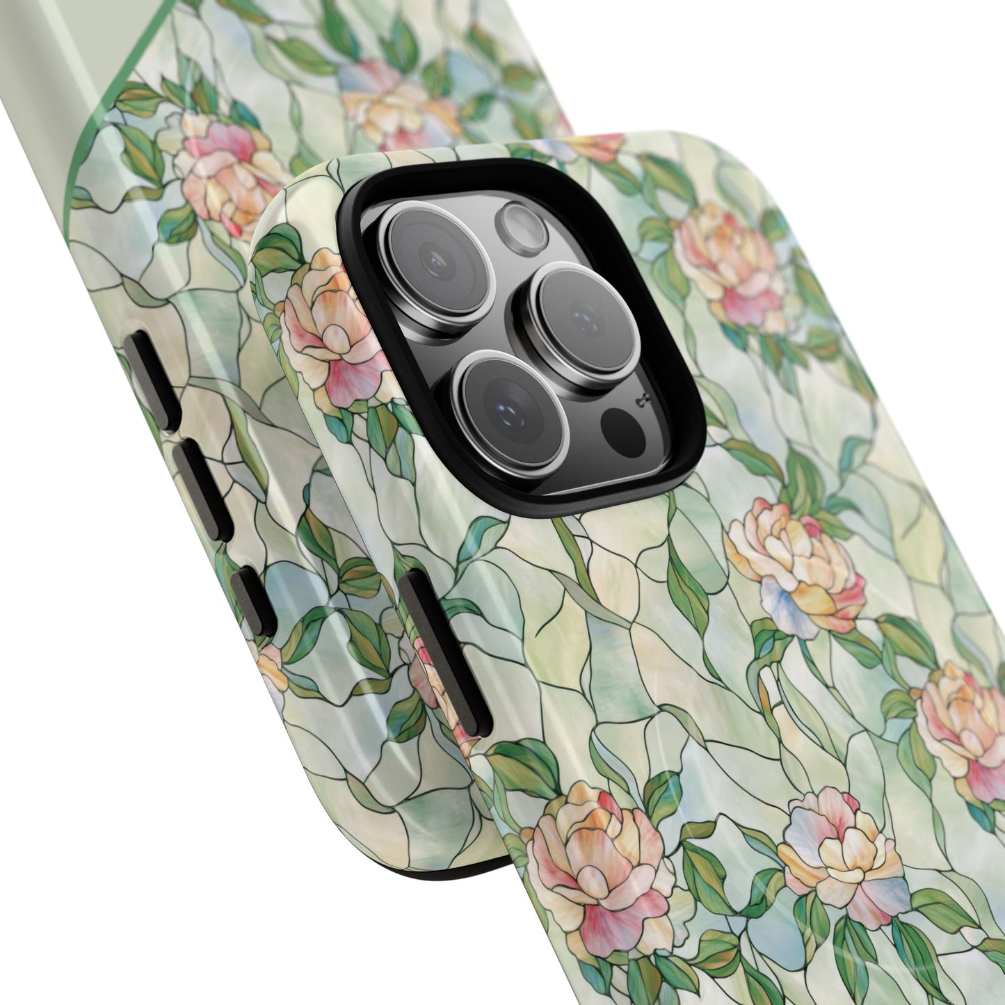 Personalized Petal Whispers Stained Glass Tough Magnetic iPhone Case, Durable Rose Pattern, Cute Gift for Her, iPhone Accessory, Mother's Day, Birthday Gift