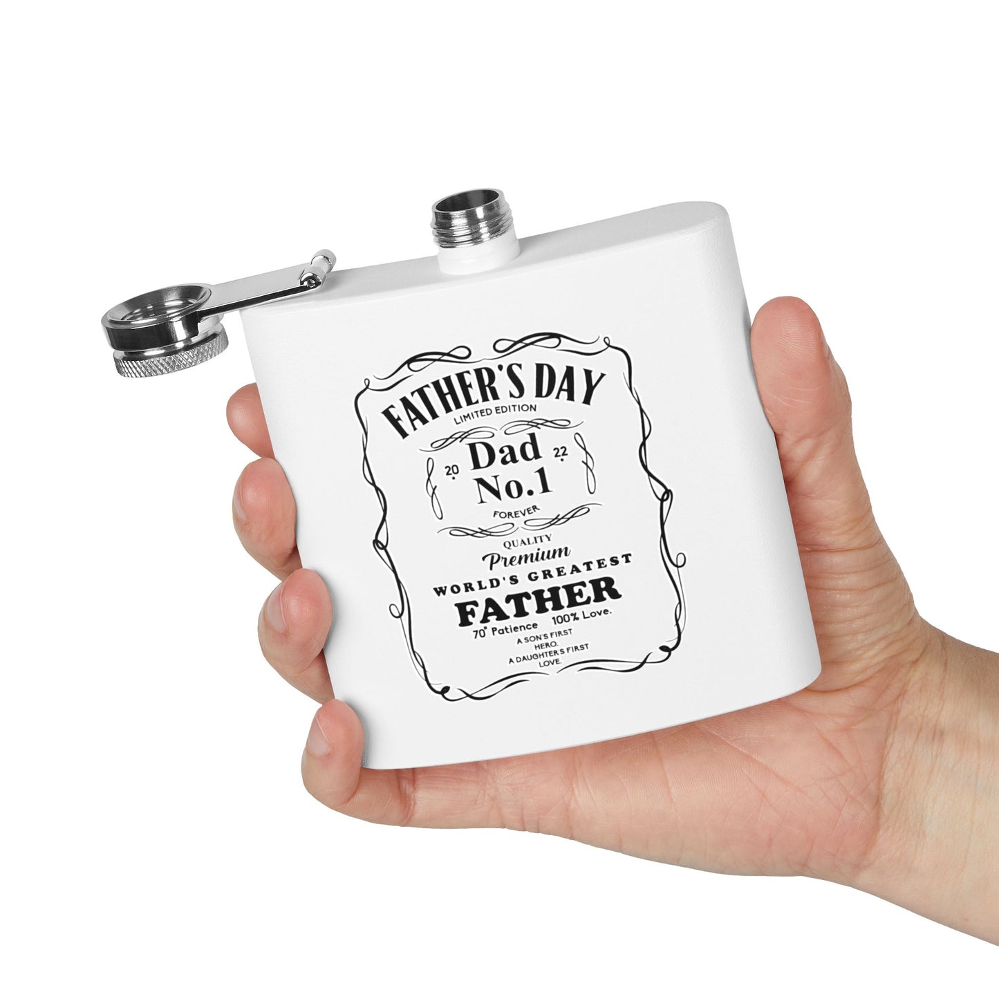 Father's Day Stainless Steel Flask - World's Greatest Dad Gift, Personalized Hip Flask, Groomsmen Gift, Engraved Drinkware