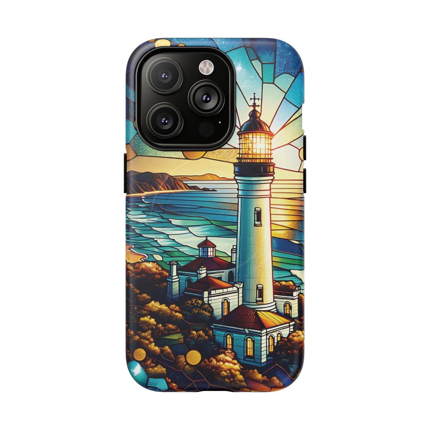 Stained Glass Lighthouse Phone Case - Tough Magnetic Cases, Unique Gifts for Nature Lovers, Beach Vibes, Travel Accessories, Coastal Decor