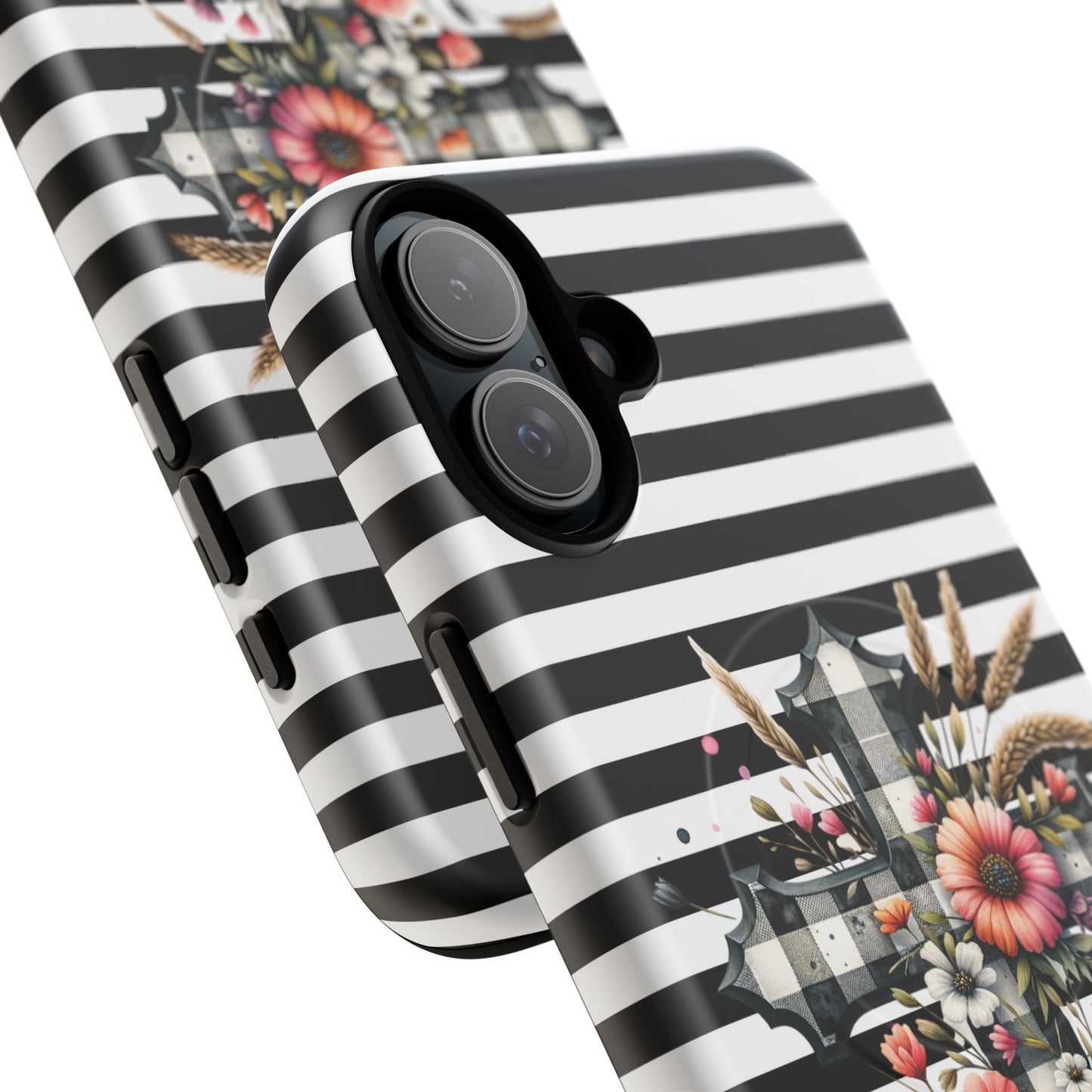 Grace in Bloom Tough Magnetic iPhone Case with Floral Cross Design, Boho iPhone Cover, Striped iPhone Case, Unique Religious Gift, Trendy Cell iPhone Accessory.