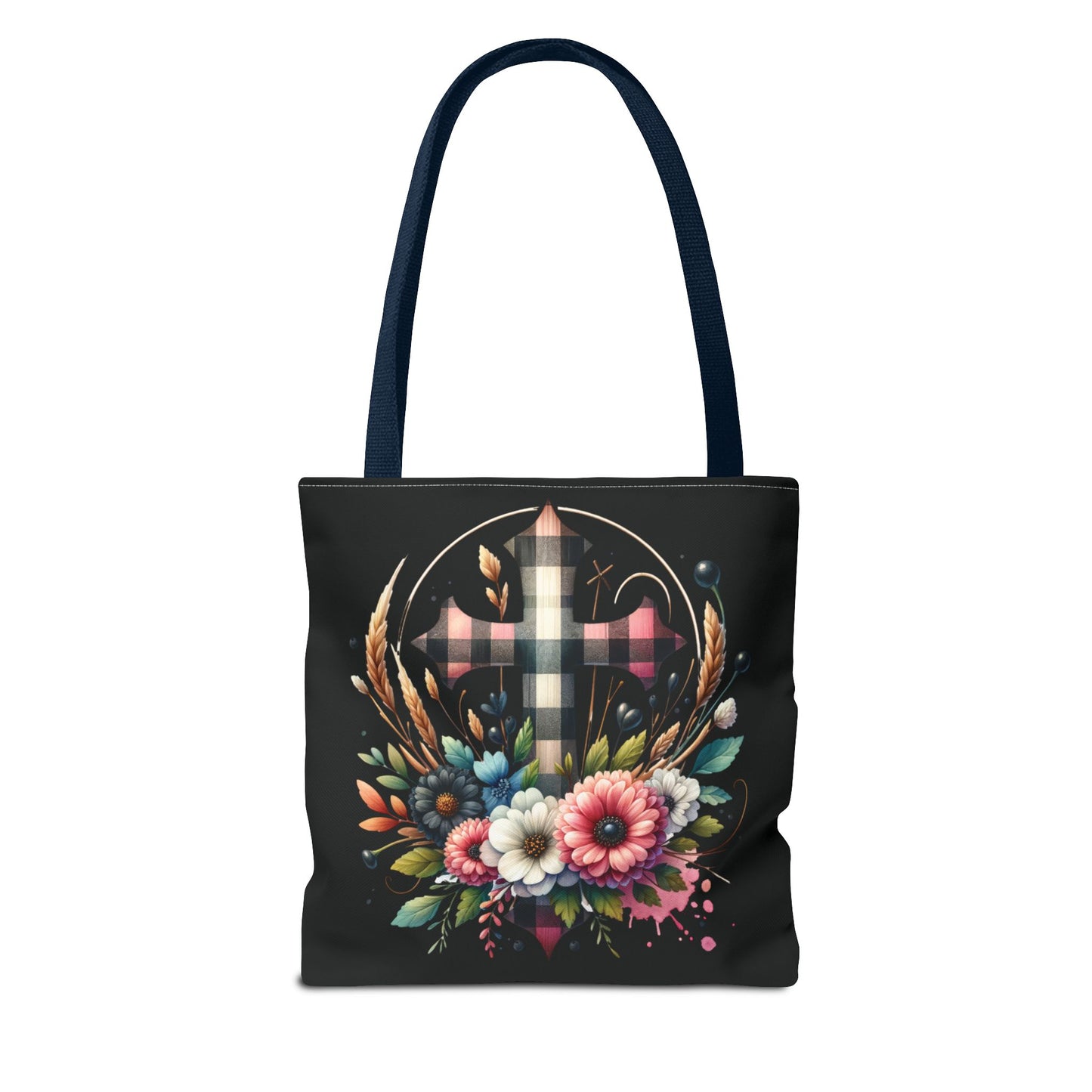 Faith and Floral Cross Heart Tote Bag