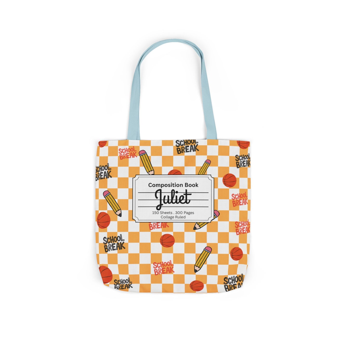 Personalized Orange Schoolyard Chic Composition Book Inspired Canvas Tote Bag with Colorful Straps, Cute School Bag, Eco-Friendly Tote, Back to School Shopping Bag, Teacher Gift Idea