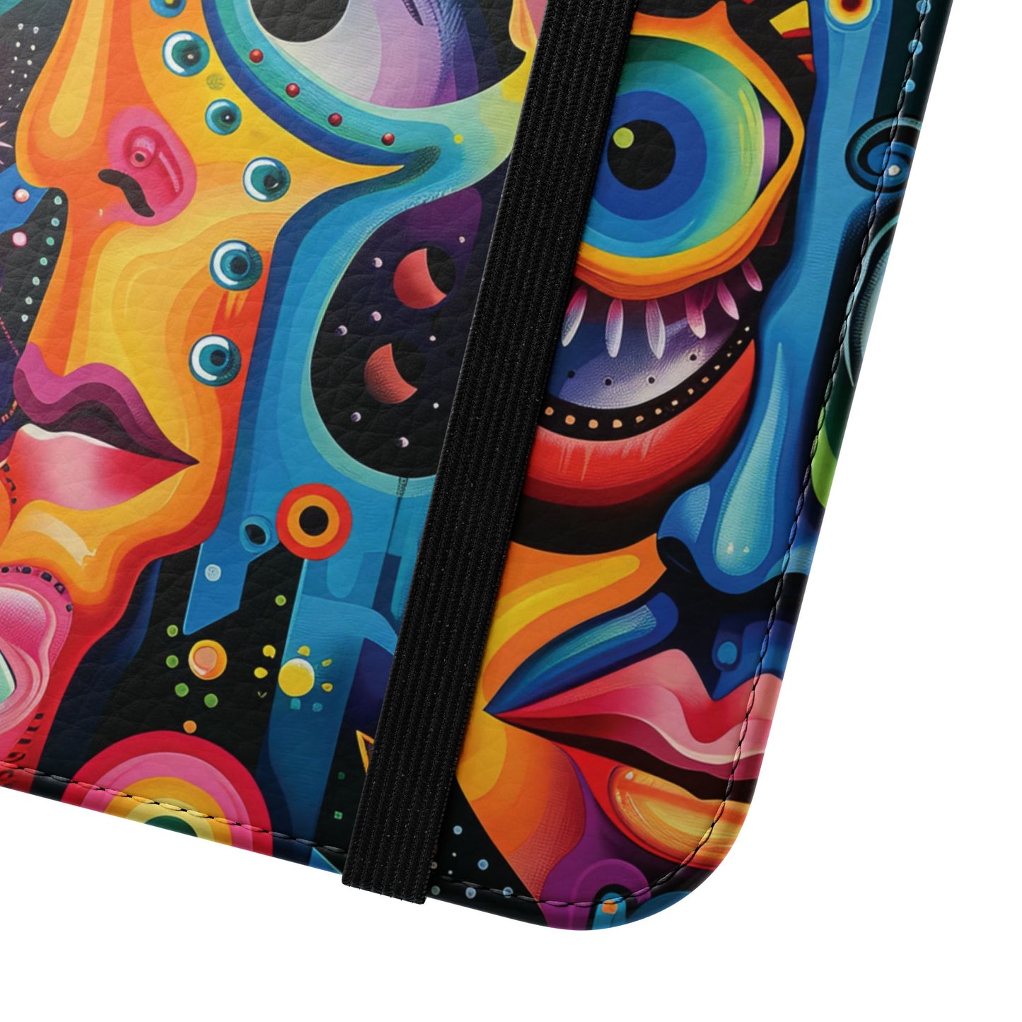 Psychedelic Visions Vibrant Art Flip iPhone and Samsung Phone Case - Colorful Faces Design for Phone Protection