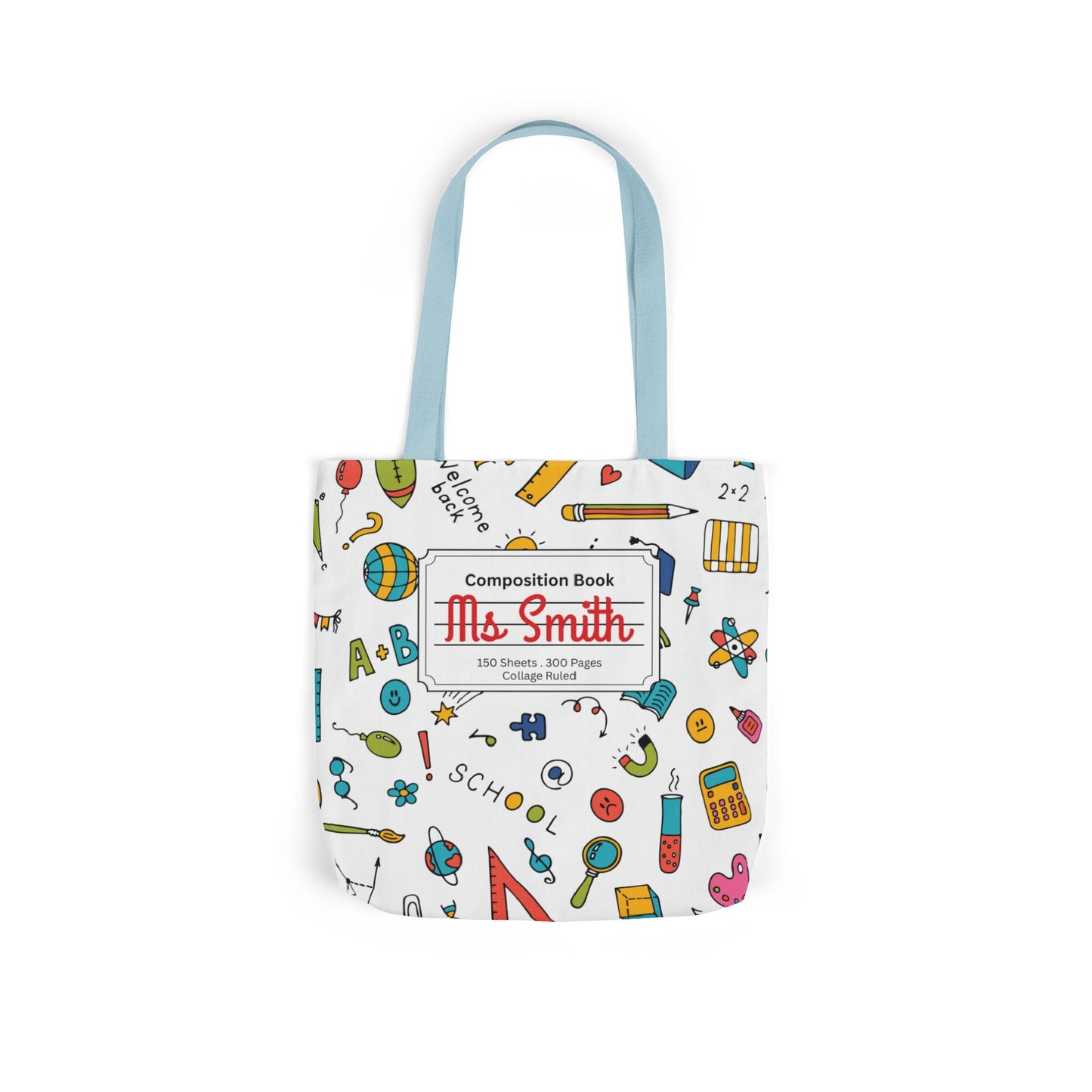 Personalized Classroom Couture Composition Book Inspired Canvas Tote Bag with Colorful Straps, Cute School Bag, Eco-Friendly Tote, Back to School Shopping Bag, Teacher Gift Idea