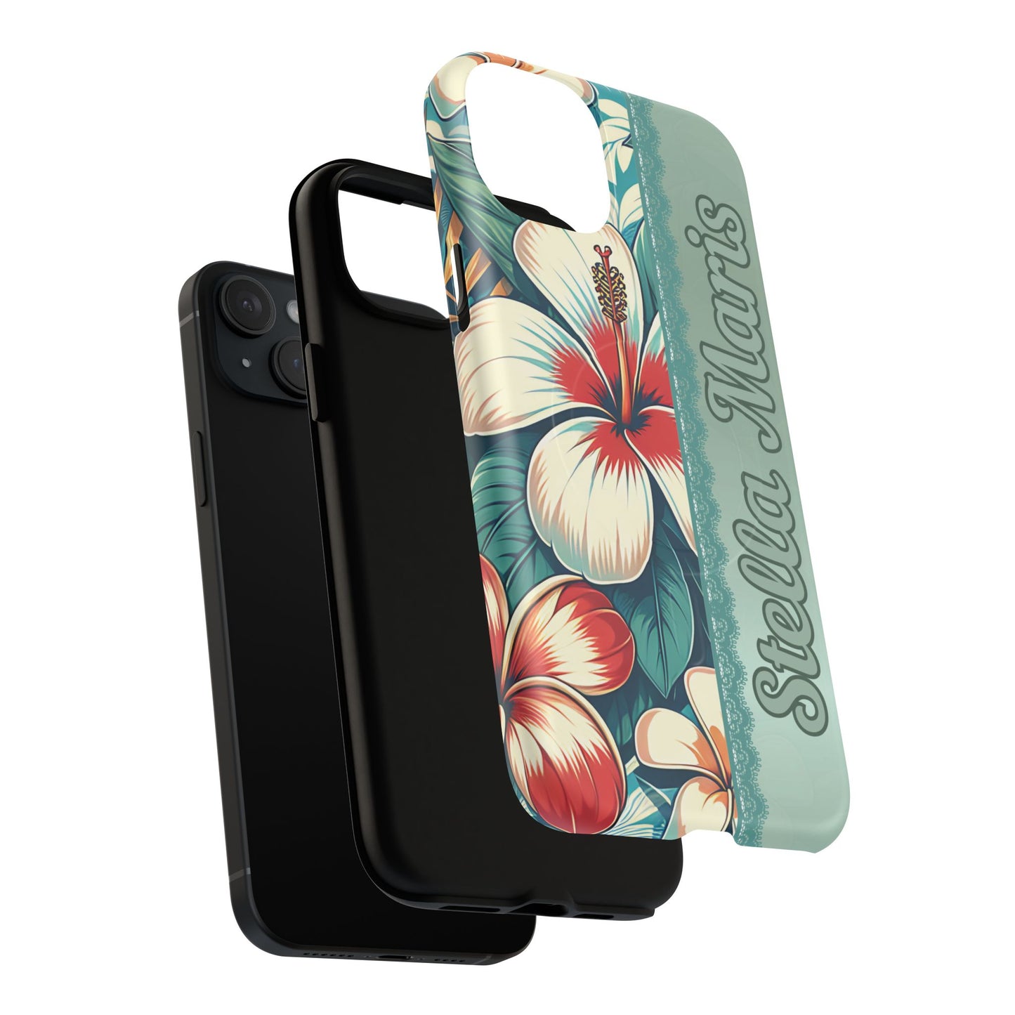 Personalized Tropical Floral Phone Case – Stylish Tough Magnetic Cases for iPhone, Customizable with Names, Perfect Gift for Nature Lovers