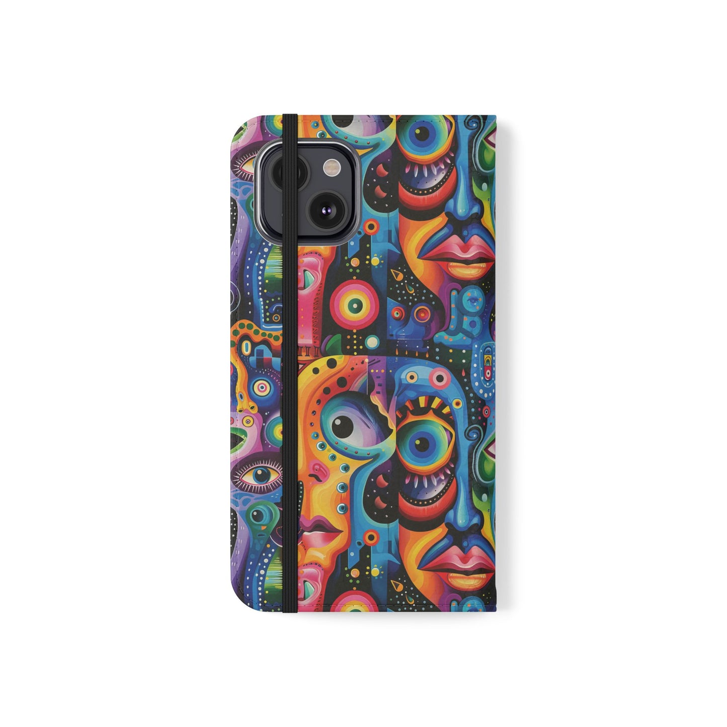 Psychedelic Visions Vibrant Art Flip iPhone and Samsung Phone Case - Colorful Faces Design for Phone Protection