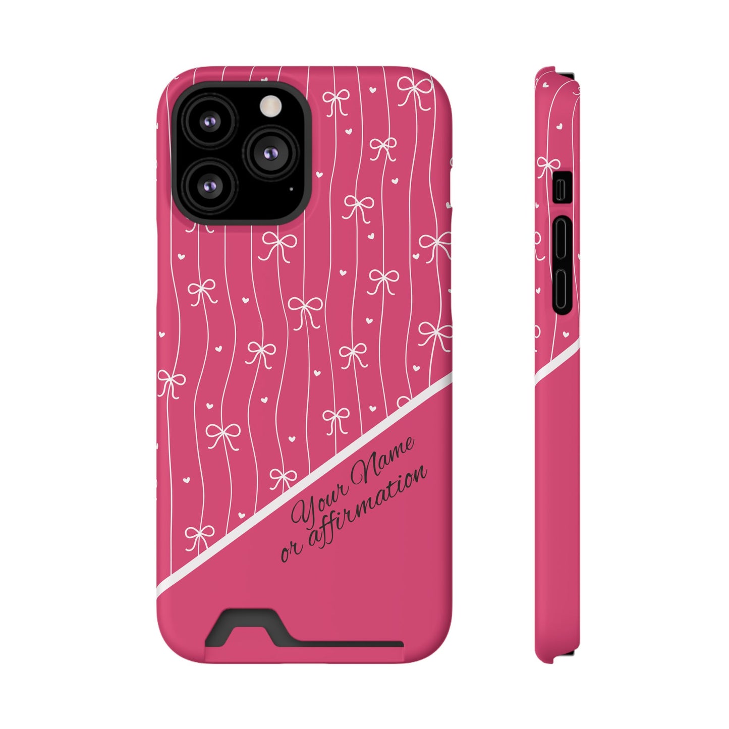 Personalized Pink Bow Coquette iPhone and Samsung Card Case — Custom Name or Affirmation