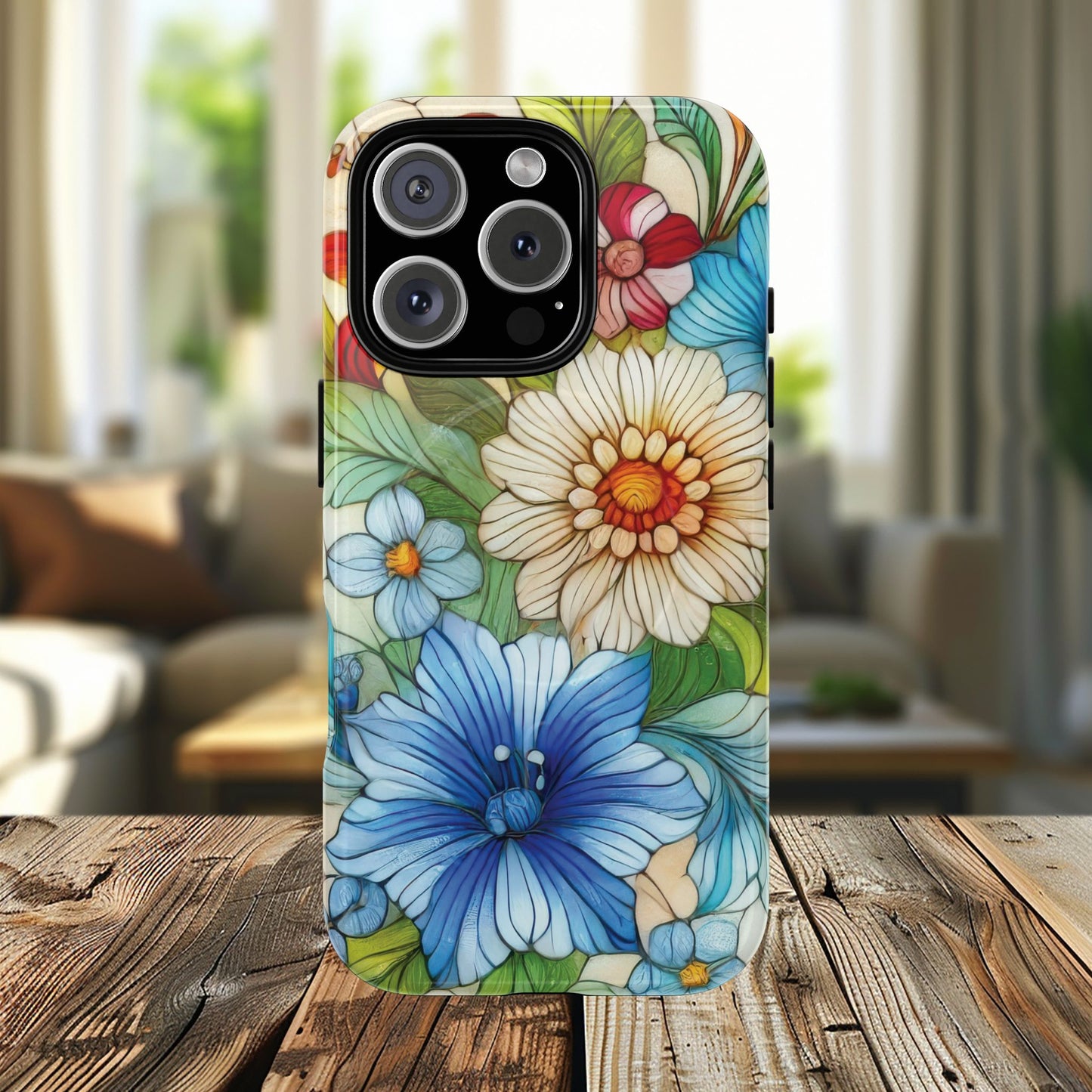 Botanical Radiance Tough iPhone Magnetic Case, Customizable Durable iPhone Cover | Ideal Gift for Nature Lovers, Floral Stained Glass Gift