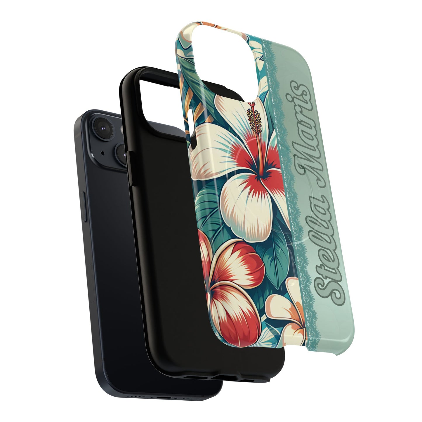 Personalized Tropical Floral Phone Case – Stylish Tough Magnetic Cases for iPhone, Customizable with Names, Perfect Gift for Nature Lovers