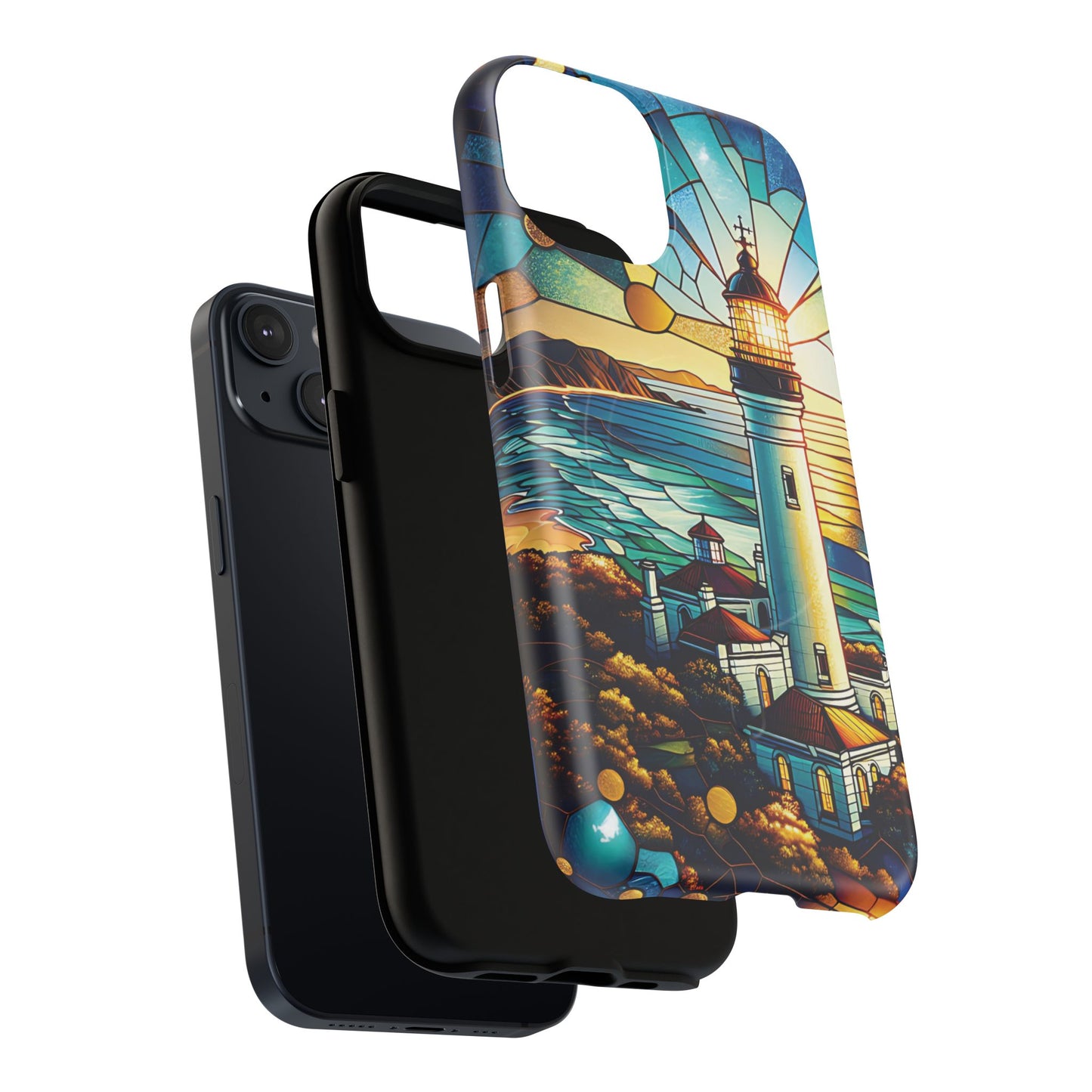 Stained Glass Lighthouse Phone Case - Tough Magnetic Cases, Unique Gifts for Nature Lovers, Beach Vibes, Travel Accessories, Coastal Decor