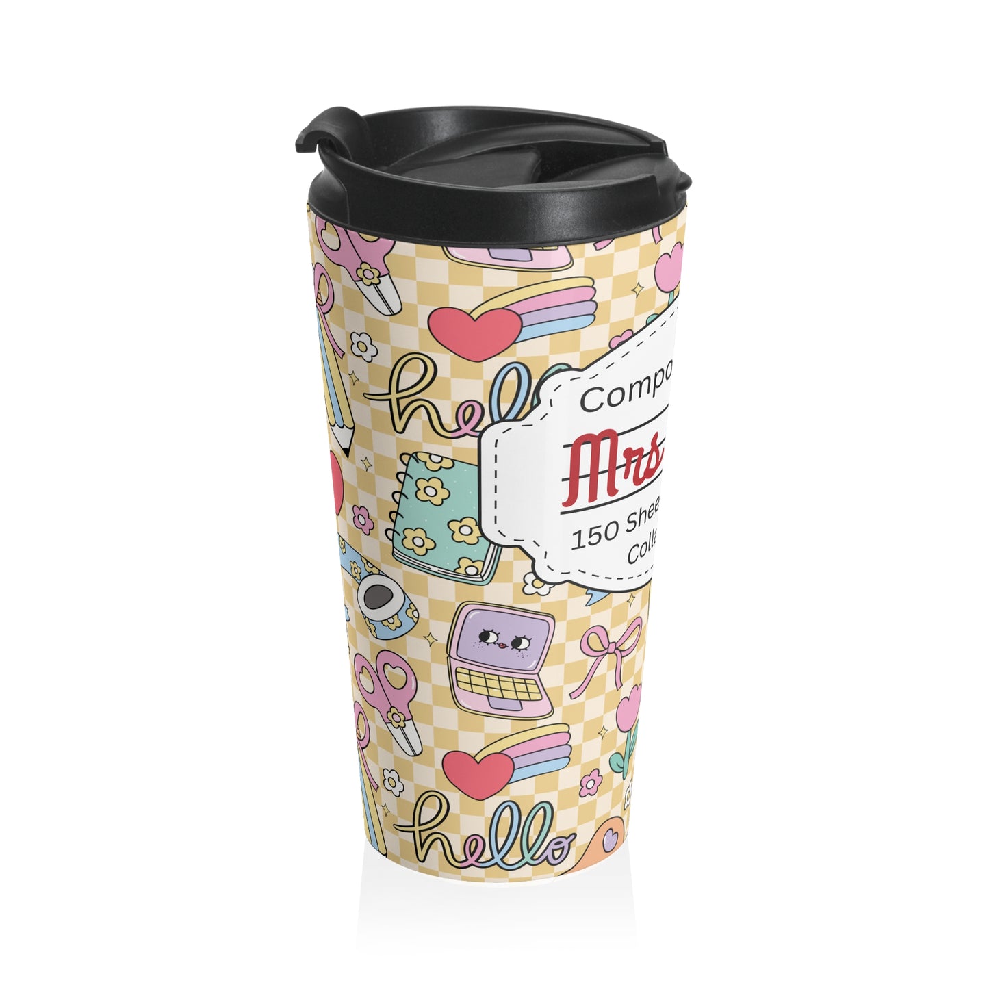Customizable Doodle Daydream Composition Book Inspired Travel Mug, Personalized Gift for Teachers, Back to School Drinkware, Christmas Present, Stylish Coffee Cup