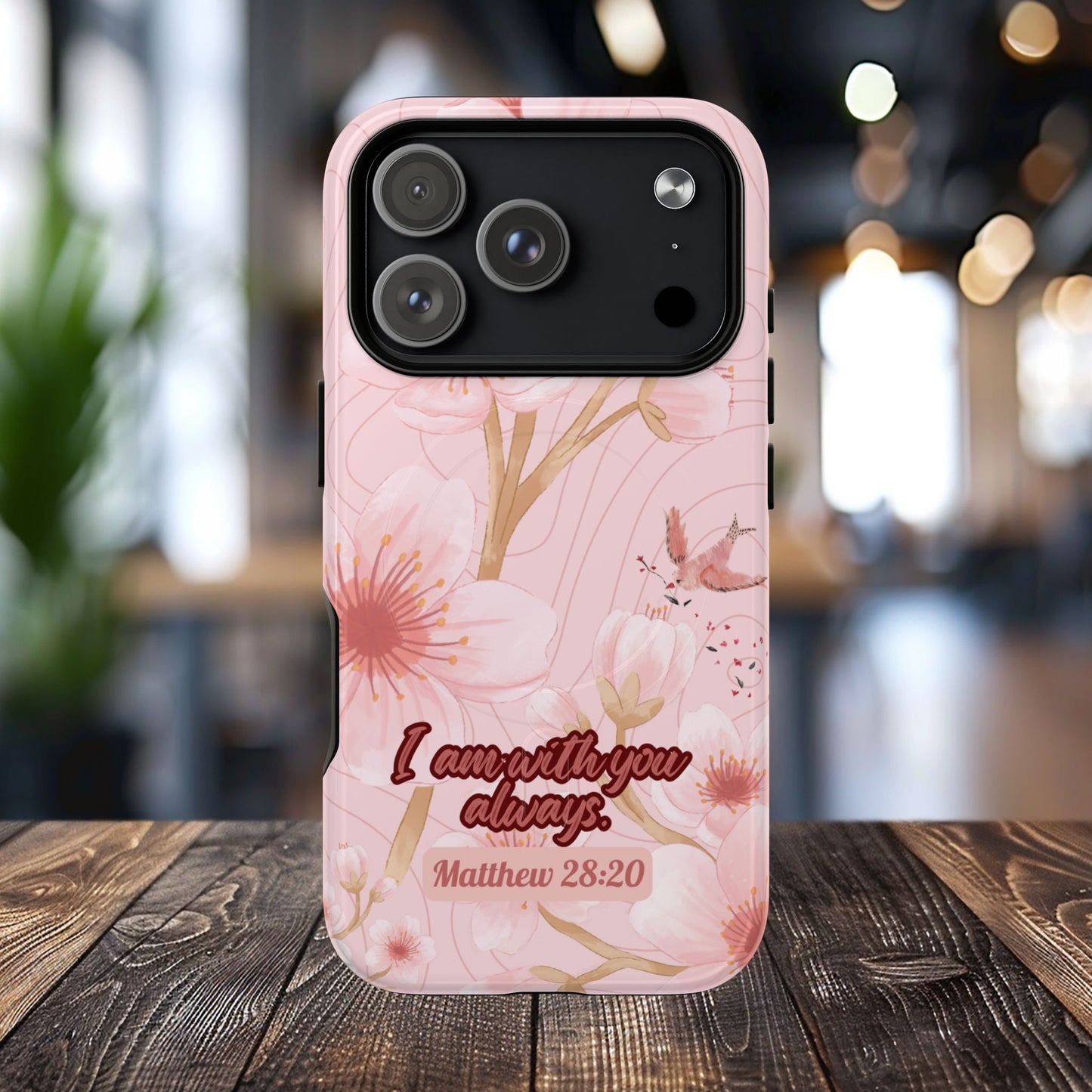 I am with You Always Matthew 28:20, Inspirational Gift, Floral Bible Verse, Magnetic Tough MagSafe® iPhone®, 13, 14, 15, 16, 17, Pro, Pro Max, Plus Cases.