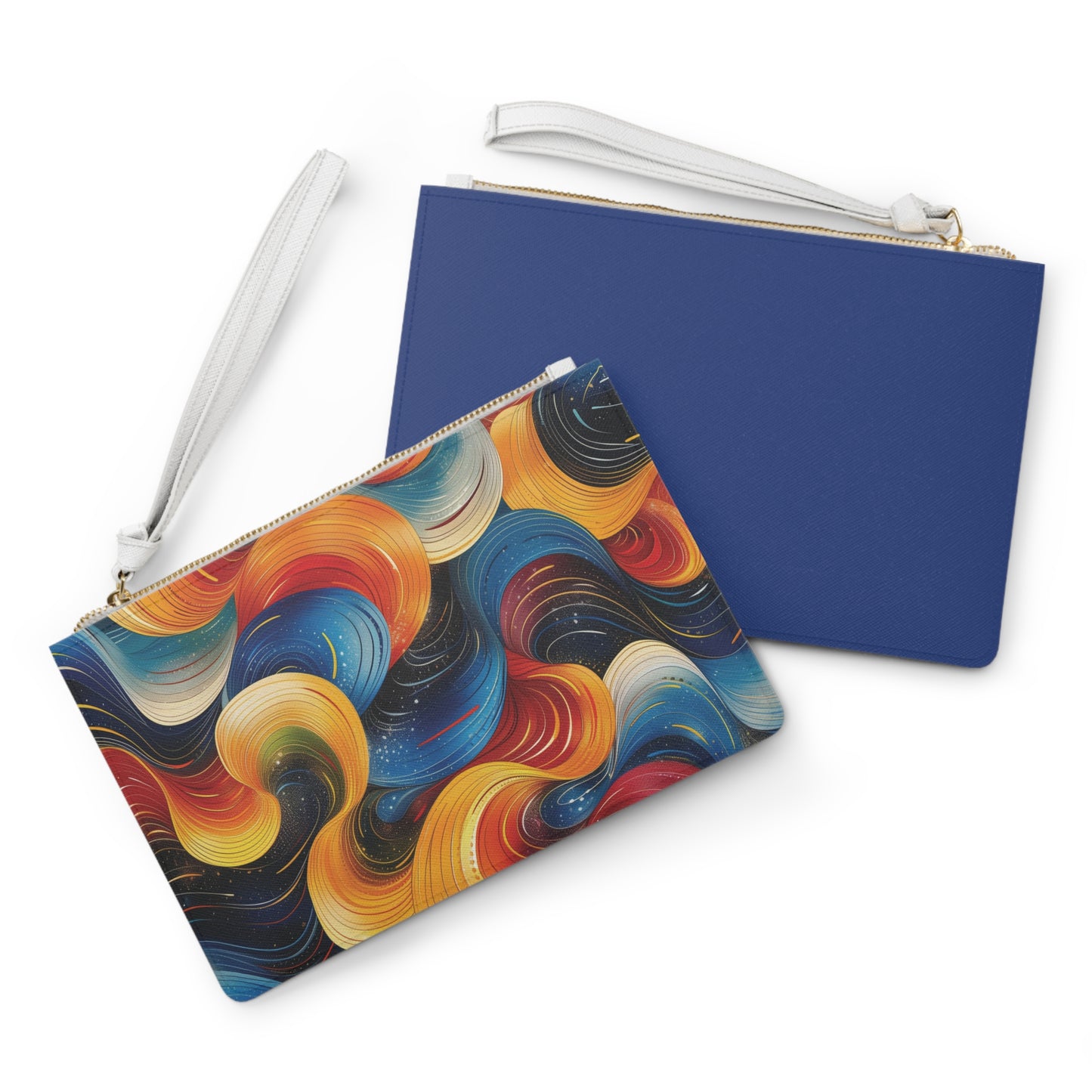 Cosmic Swirl Clutch Bag - Vegan Leather Saffiano Pattern Fashionista On-the-Go Zip Fastening Wrist Strap.