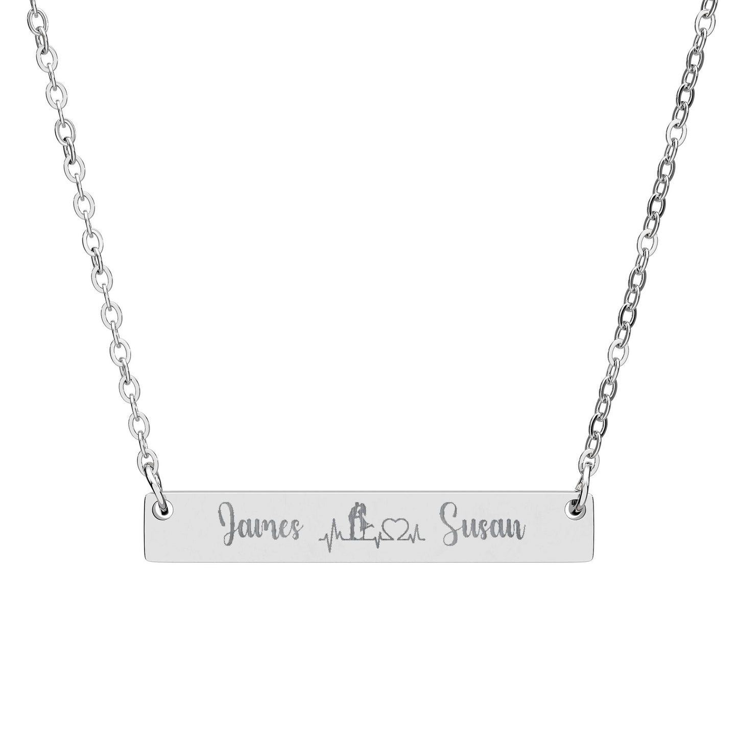 Personalized Couple Engraved Bar Necklace — Custom Name Horizontal Pendant