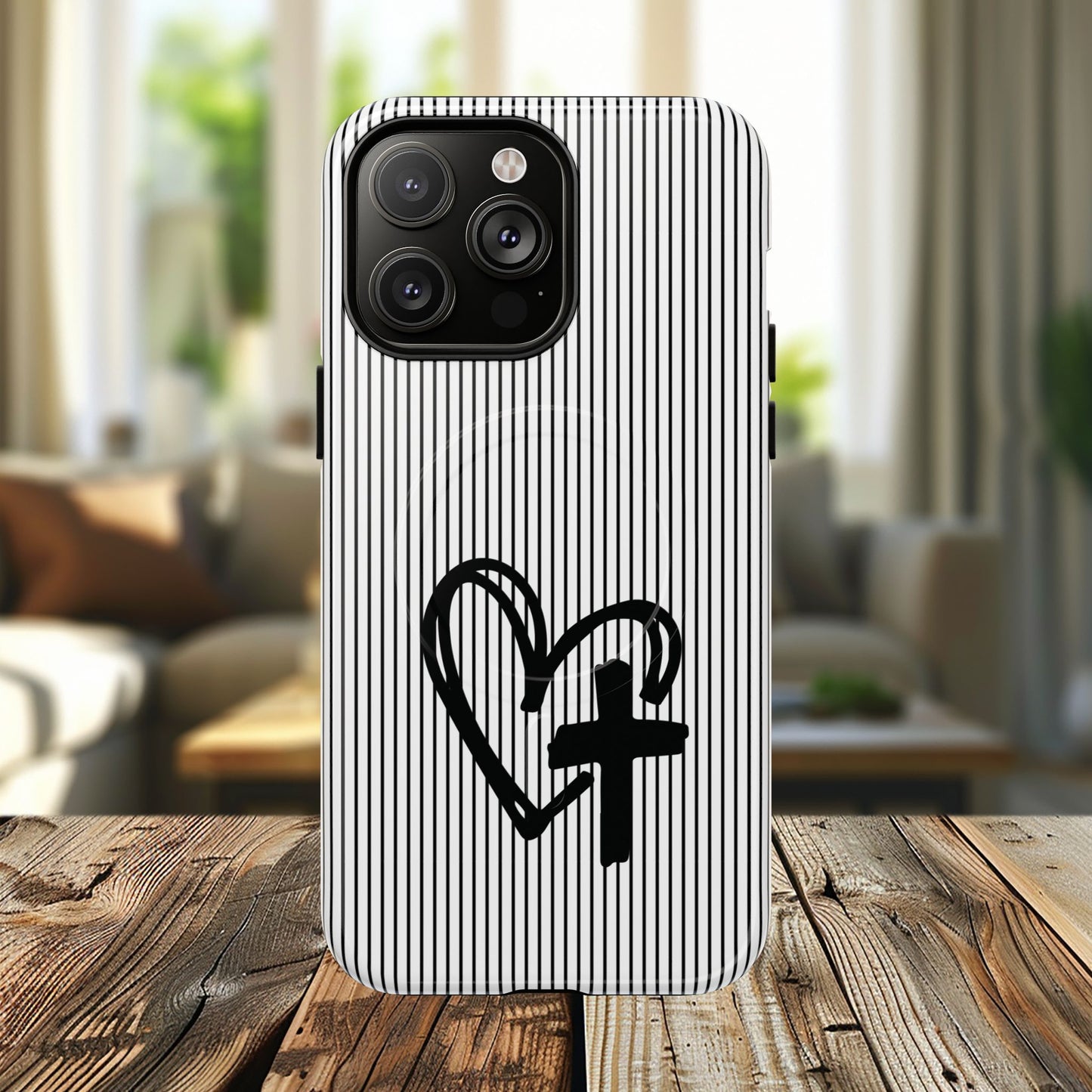 Tough Magnetic Phone Case with Heart & Cross Design, Durable Phone Cover, Unique Gift for Her, Stylish Accessory, Everyday Use