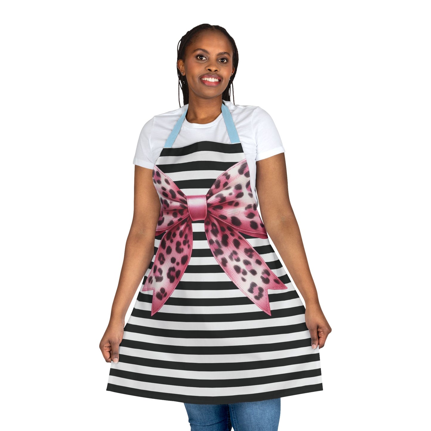 Striped Pink Animal Print Bow Chef's Apron