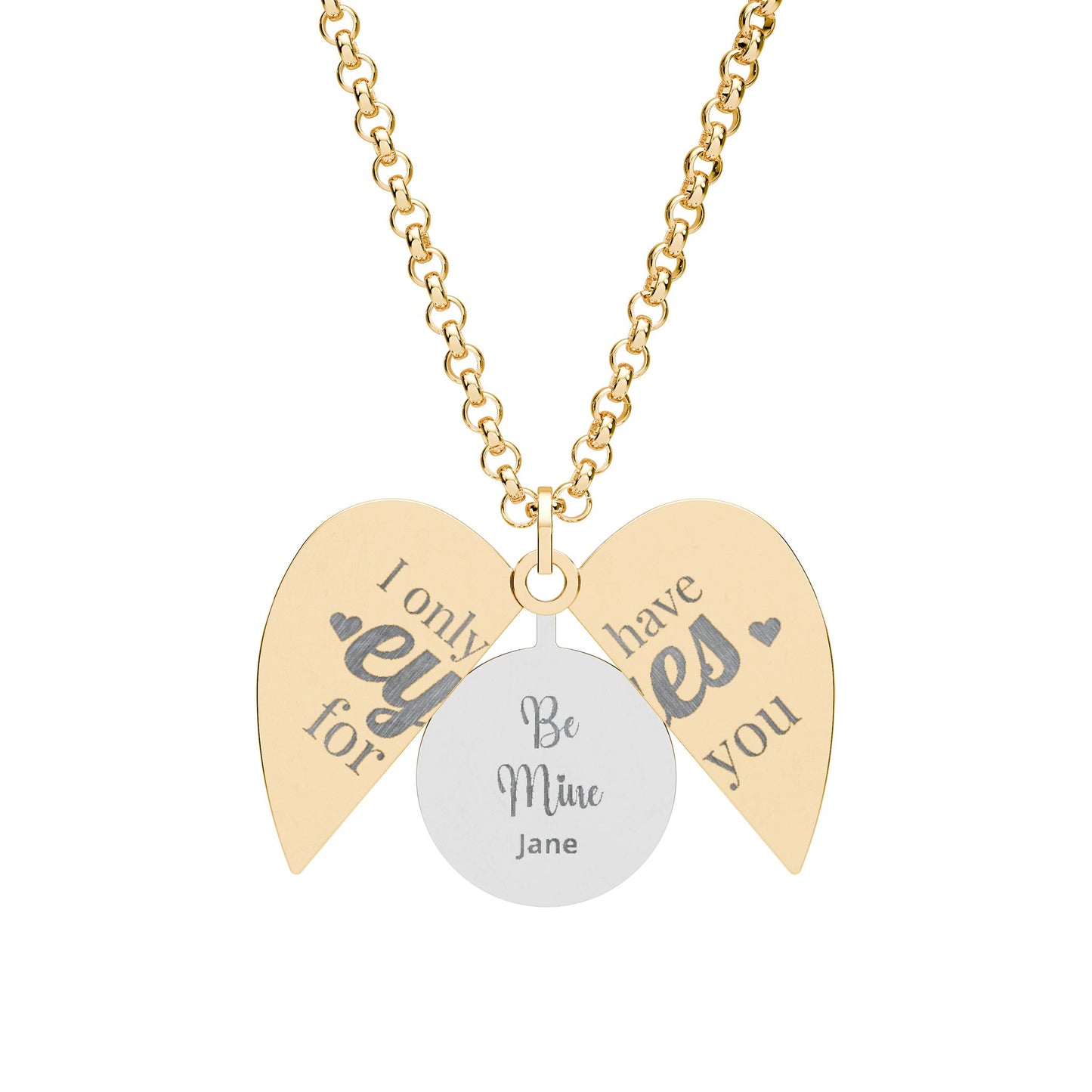 Hidden Message Heart Necklace — Engraved 'Look Into My Eyes' Secret Pendant