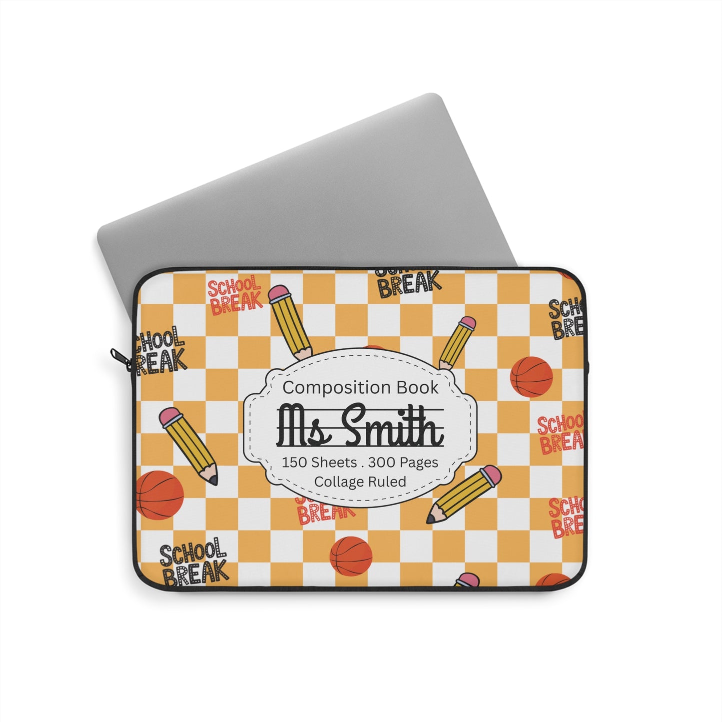 Personalized Orange Schoolyard Chic Laptop Sleeve with Composition Book Inspired Design, Educational Gift for Teachers, Classroom Organization, Back to School, Unique Teacher Accessory