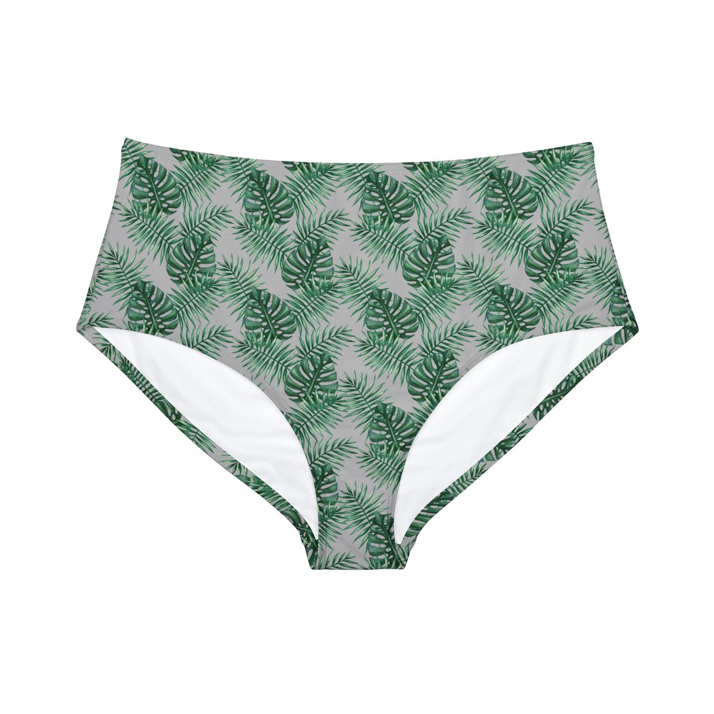 Grey Tropical Bliss High-Waist Hipster Bikini Bottom (AOP)