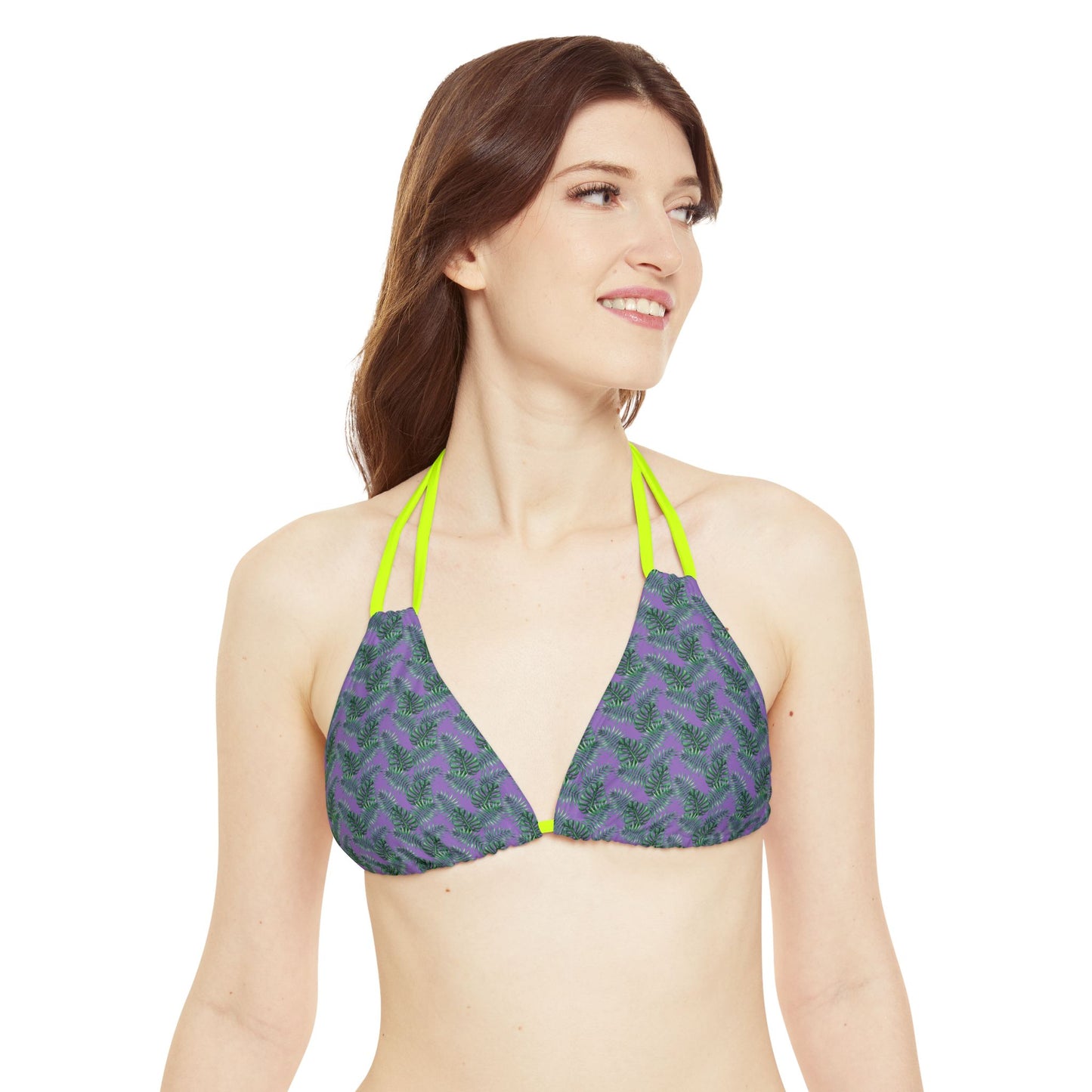 Purple Tropical Bliss Strappy Triangle Bikini Top (AOP)- (PY)