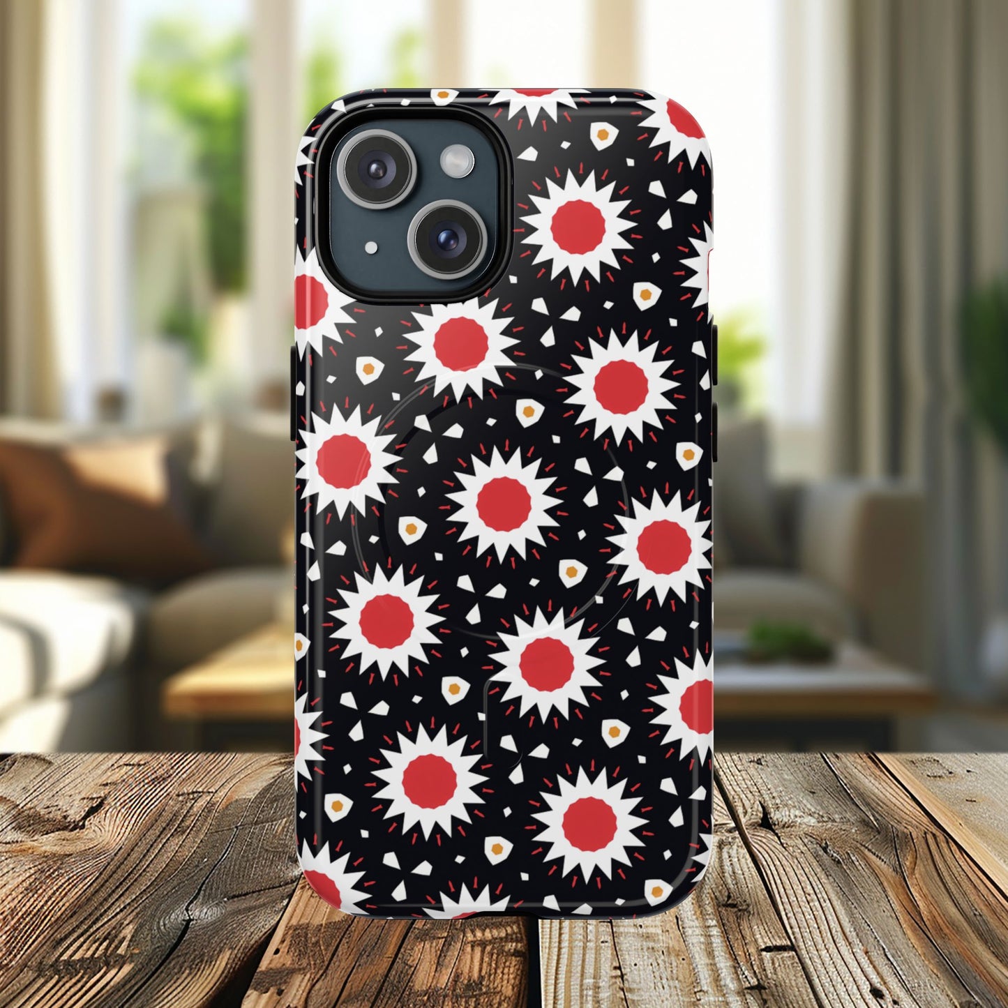 Crimson Spark Radiance Bold Floral Magnetic iPhone Cases, Stylish Tough Cases, Unique iPhone Accessories, Perfect Gift for Her, Trendy Tech Gear.