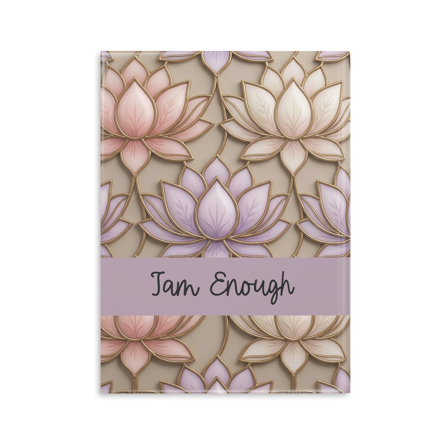Personalized Stained Glass Lotus Blossom Hardcover Notebook — Custom Name and Affirmation Puffy Cover Journal.