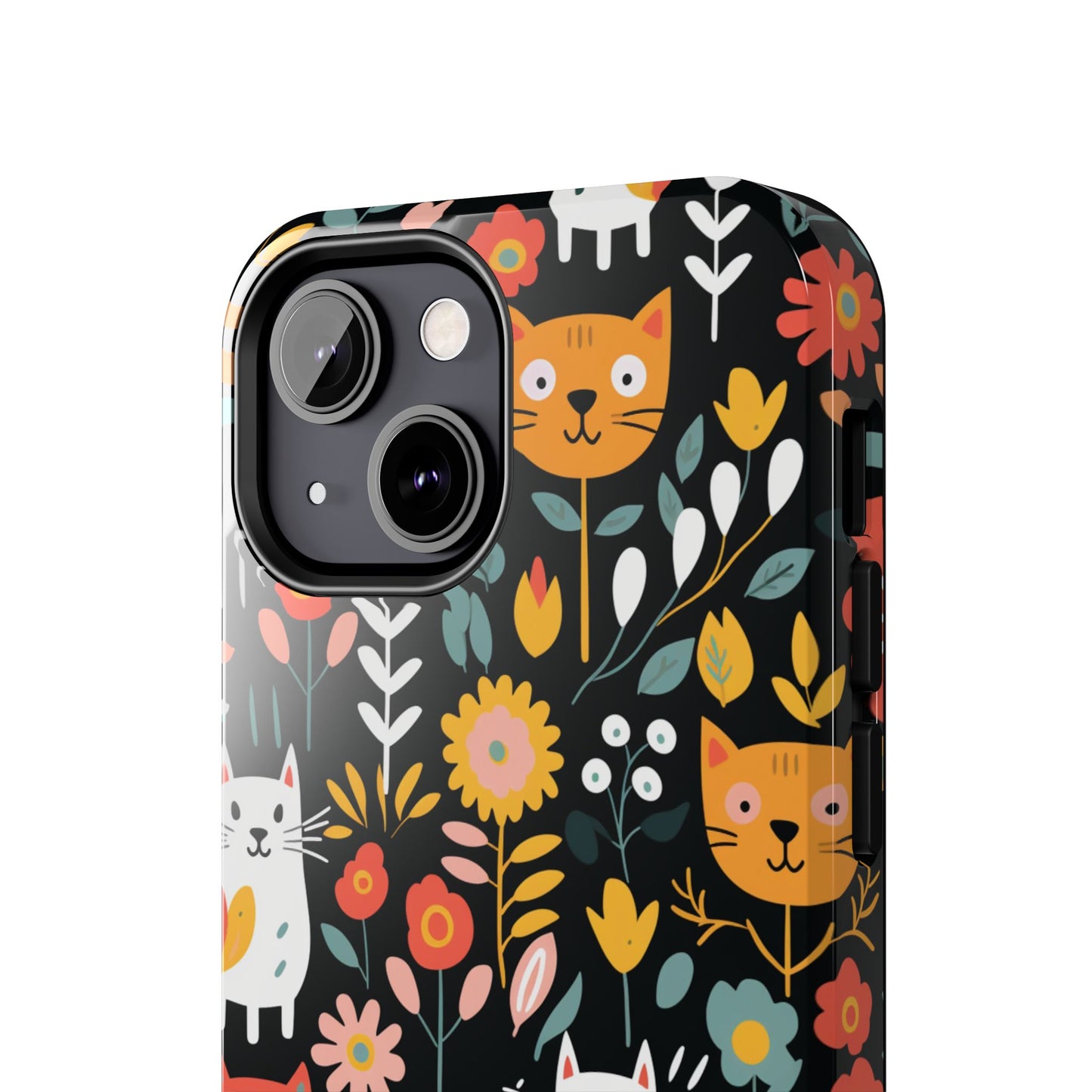 Personalized Whimsical Feline Garden Tough Phone Case — Custom Name iPhone & Samsung