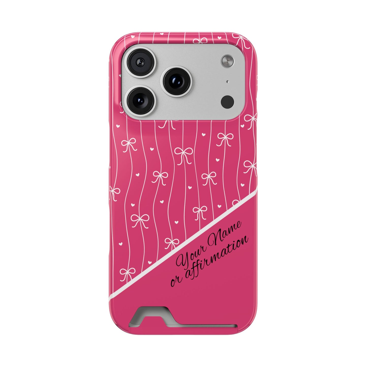 Personalized Pink Bow Coquette iPhone and Samsung Card Case — Custom Name or Affirmation