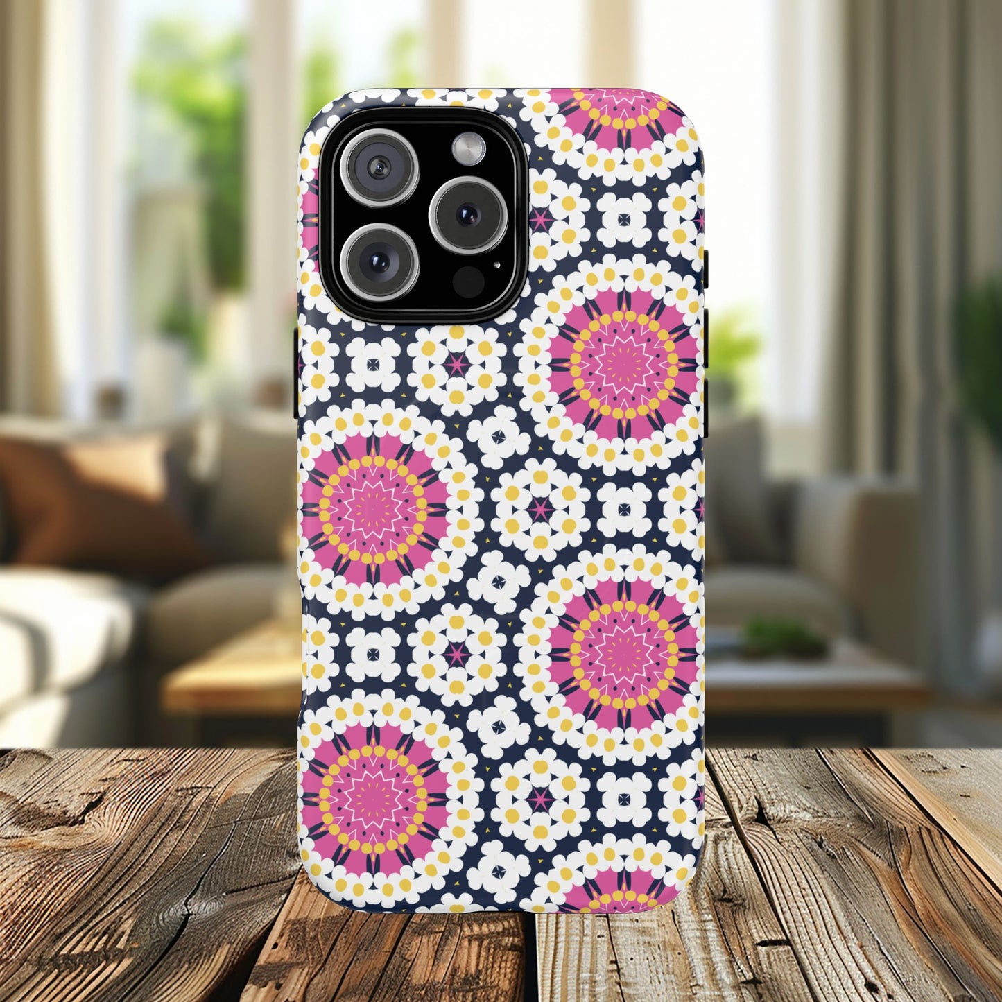 Petal Prism Pop Tough Magnetic iPhone Case, Tough Protection, Unique Design, Gift for Her, iPhone Accessories, Boho Style, Floral MagSafe Accessory.