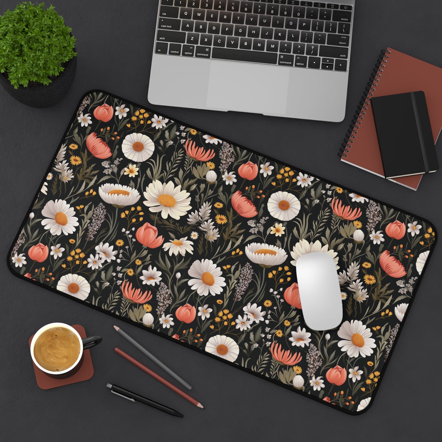 Blossom Elegance: Noir Garden Desk Mat