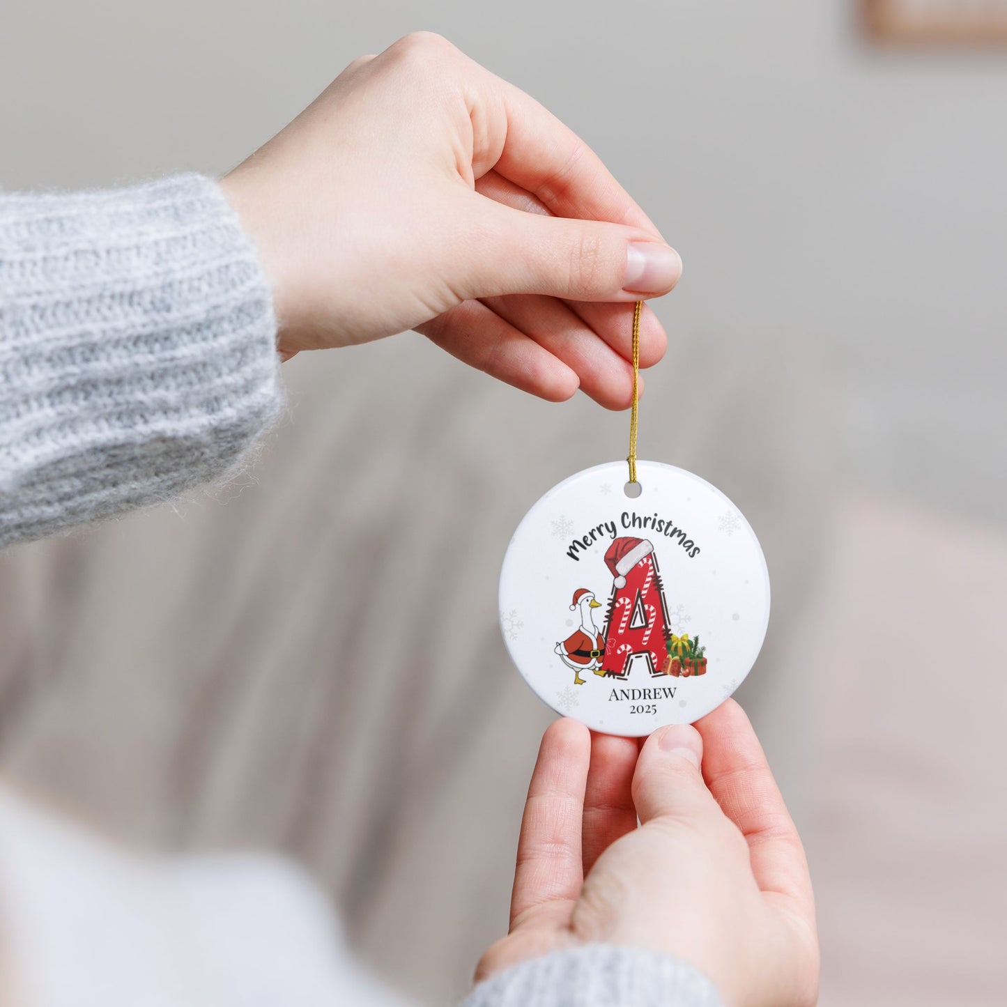 Personalized Christmas Ceramic Ornament with Name, Custom Keepsake Ornament.