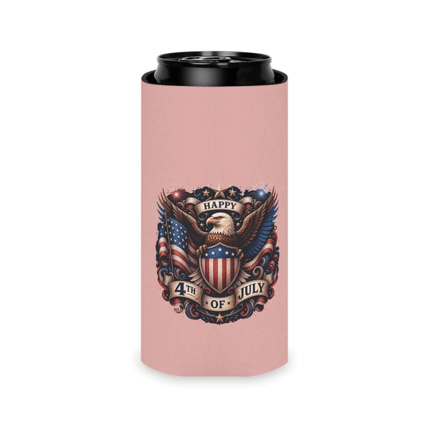 Personalized 4th of July Can Cooler — Custom Name Patriotic Eagle