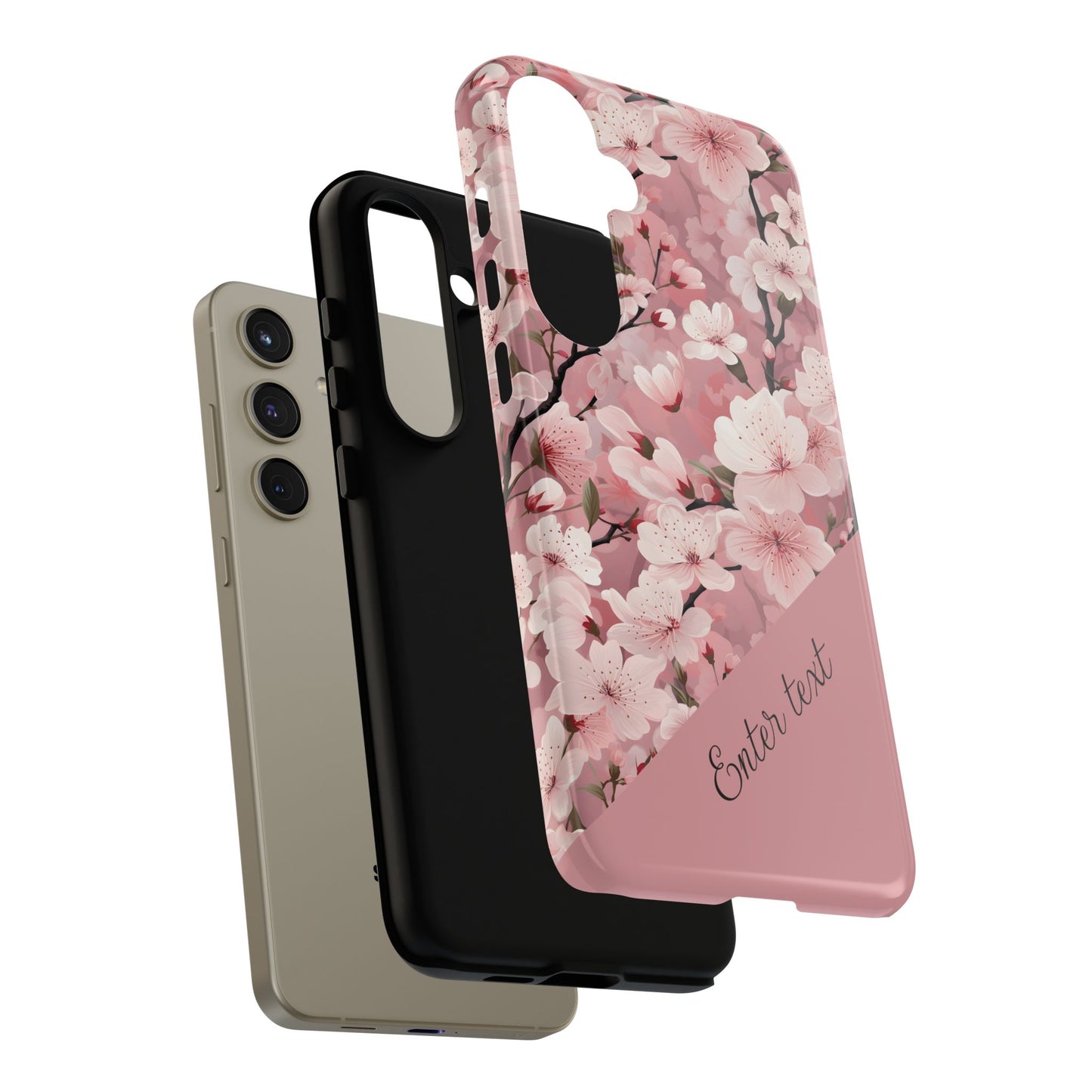 Personalized Cherry Blossom Tough Phone Case — Pink Floral Protective Case for Samsung & Google