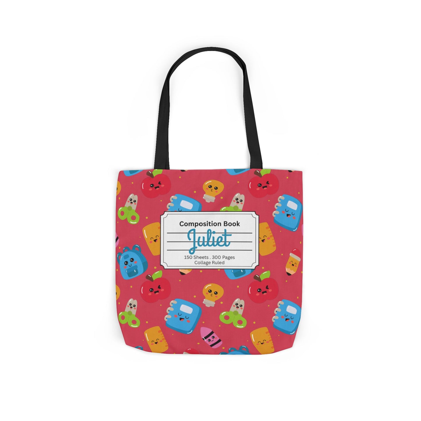 Personalized Kawaii Composition Book Inspired Canvas Tote Bag with Colorful Straps, Cute School Bag, Eco-Friendly Tote, Back to School Shopping Bag, Teacher Gift Idea