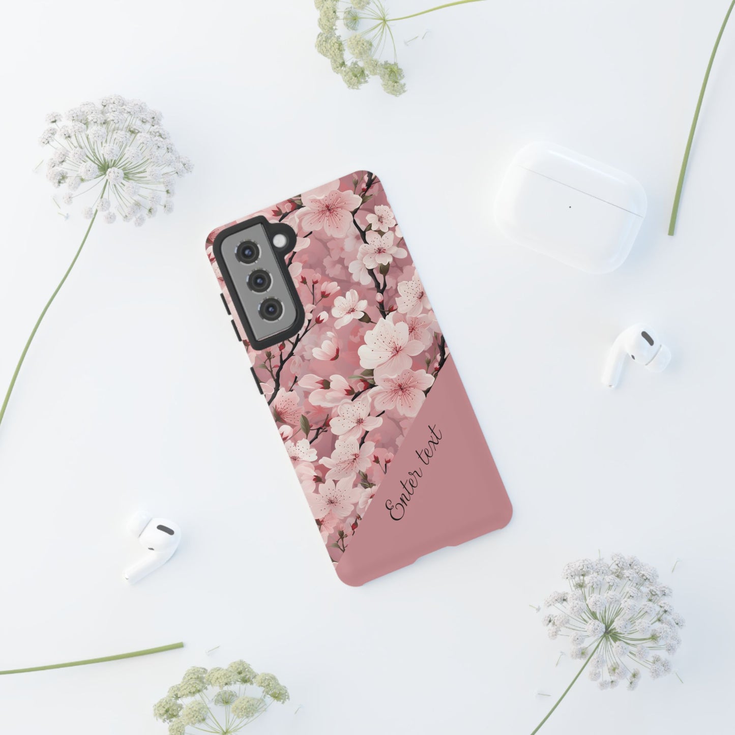 Personalized Cherry Blossom Tough Phone Case — Pink Floral Protective Case for Samsung & Google