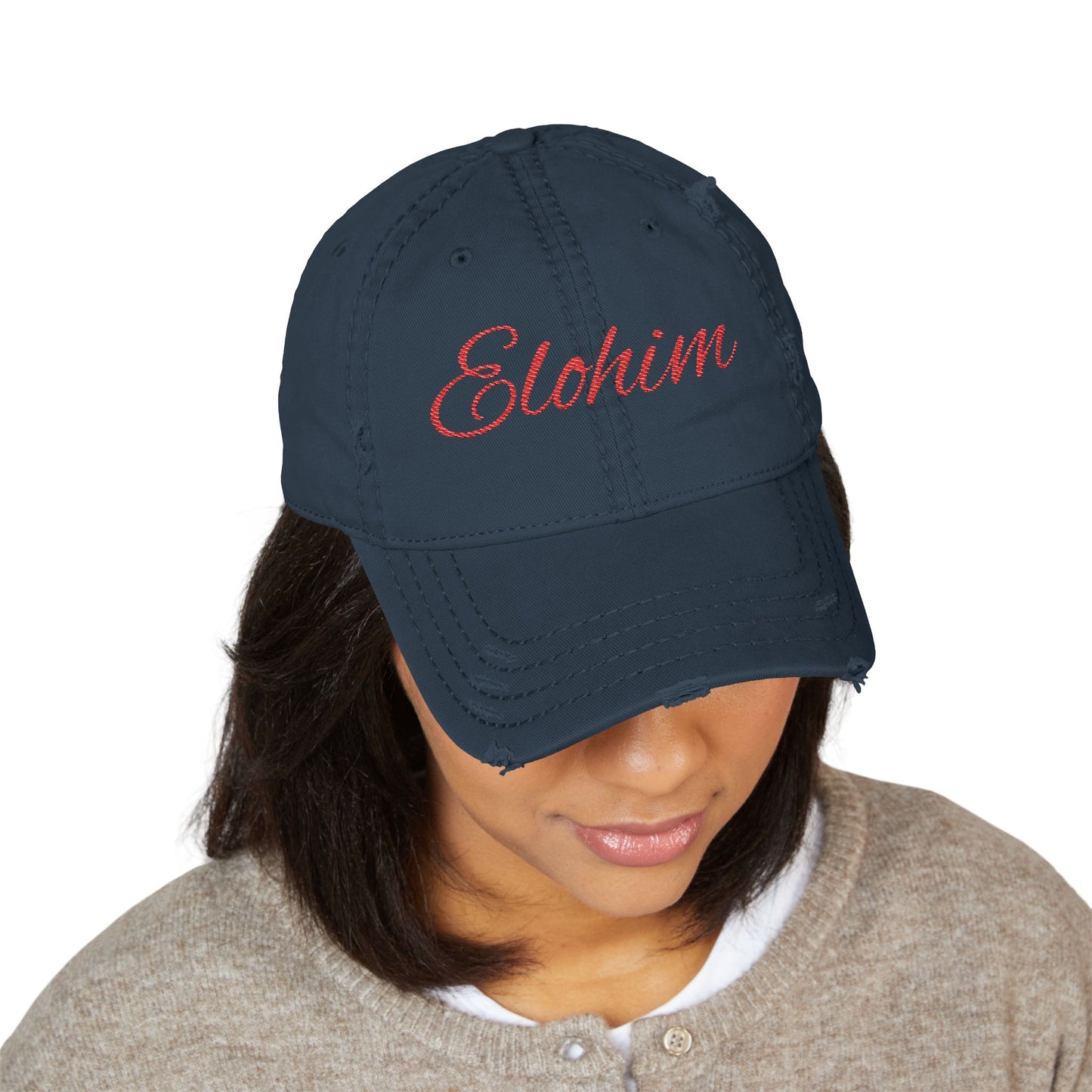 'ELOHIM, GENESIS 1:1'  Distressed Dad Hat with Embroidered, Casual Cap for Fathers, Gifts for Dads, Religious Hat, Vintage Style