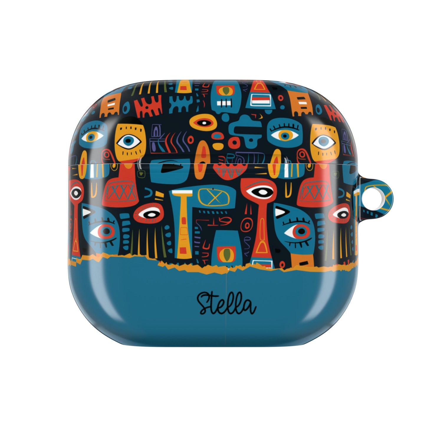 Personalized Abstract Eye Pattern AirPod Case — Colorful Tribal Graphic with Custom Text/Name