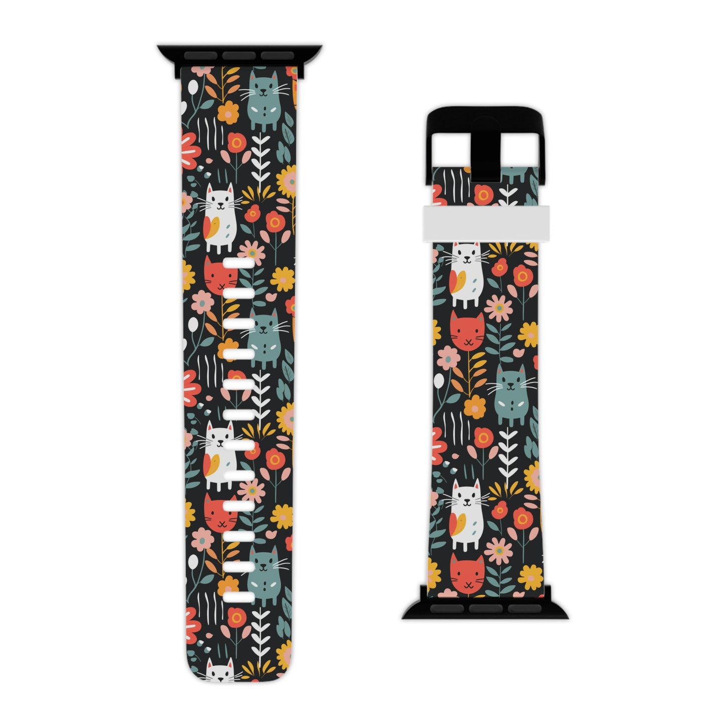 Whimsical Feline Garden Apple Watch Band - Colorful Patterned Strap for Pet Lovers