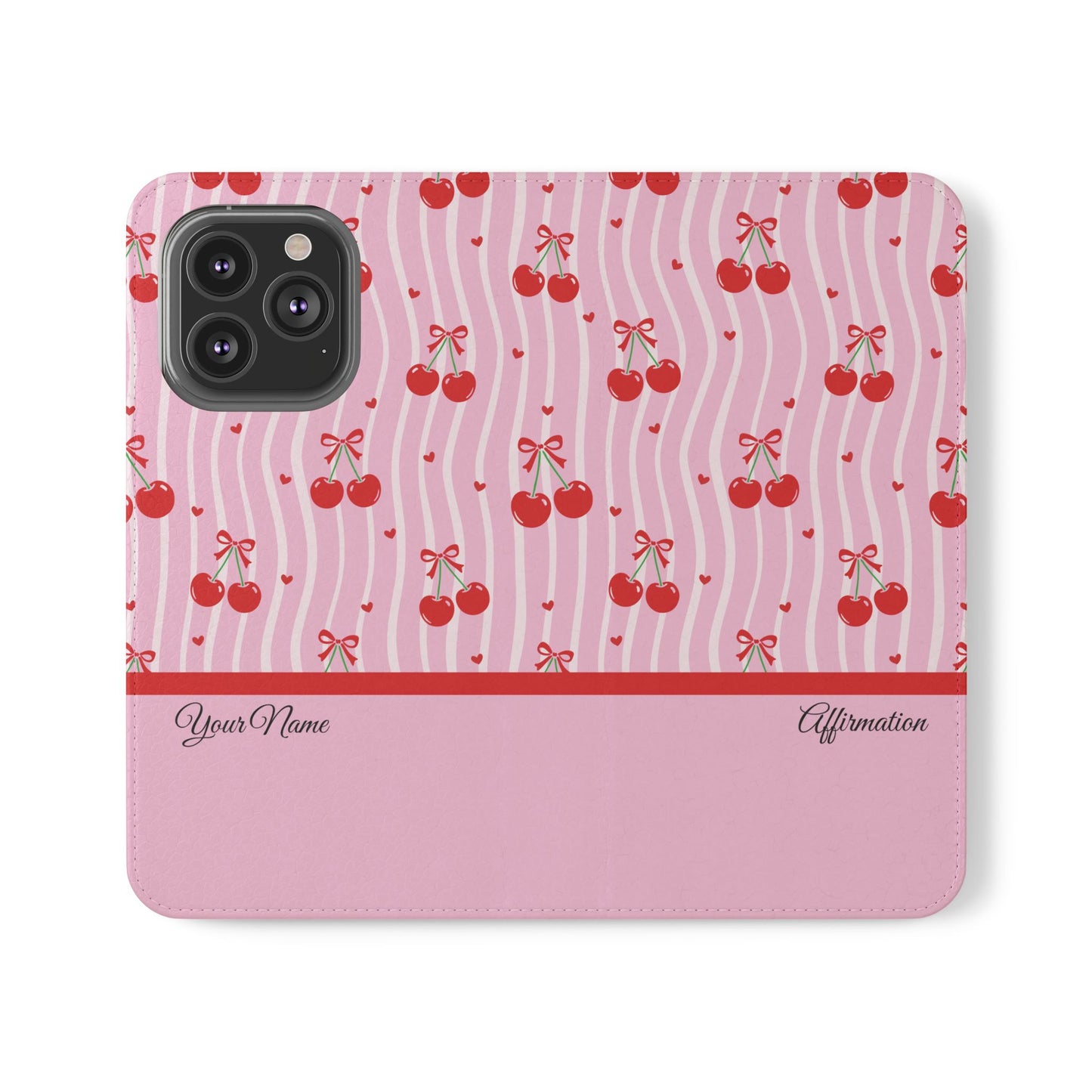 Personalized Cherry Blossom Dreams Flip iPhone and Samsung Cases — Wallet Folio with Name & Affirmation.