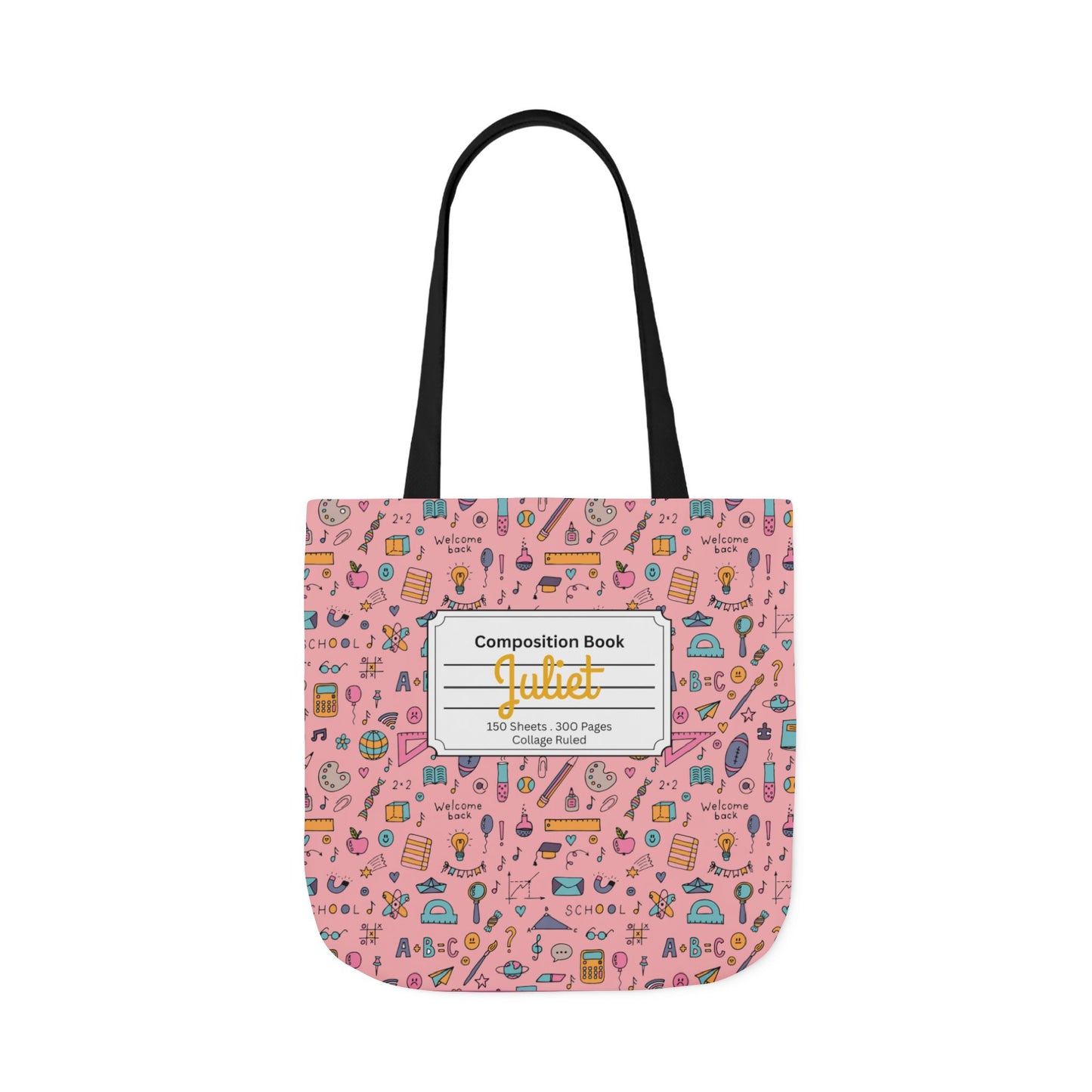 Personalized Pink Chalkboard Chic Composition Book Inspired Canvas Tote Bag with Colorful Straps, Cute School Bag, Eco-Friendly Tote, Back to School Shopping Bag, Teacher Gift Idea