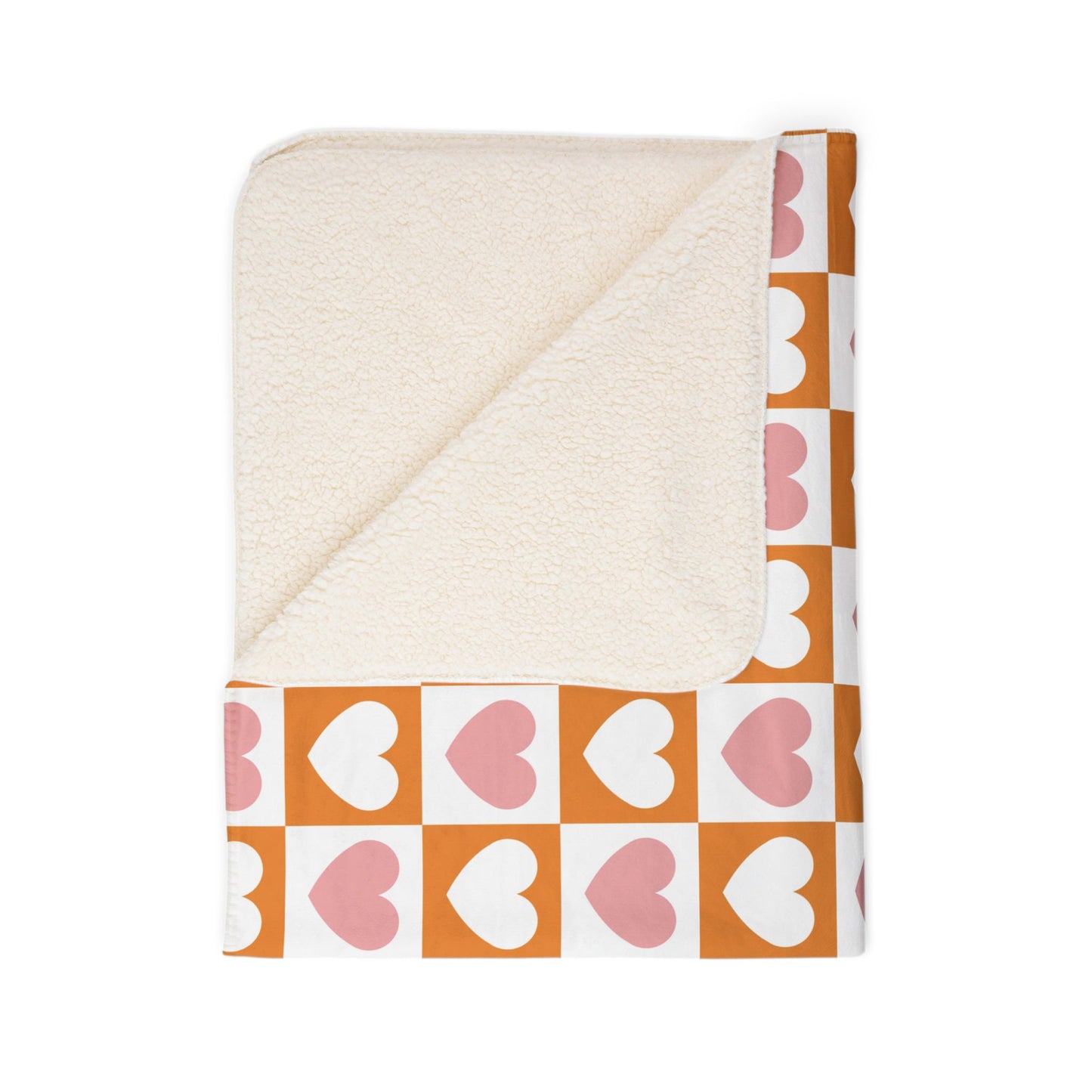 Retro Heart Check Fleece Throw (Pink & Peach) Sherpa Blanket — Gift for Her and Gift for Him
