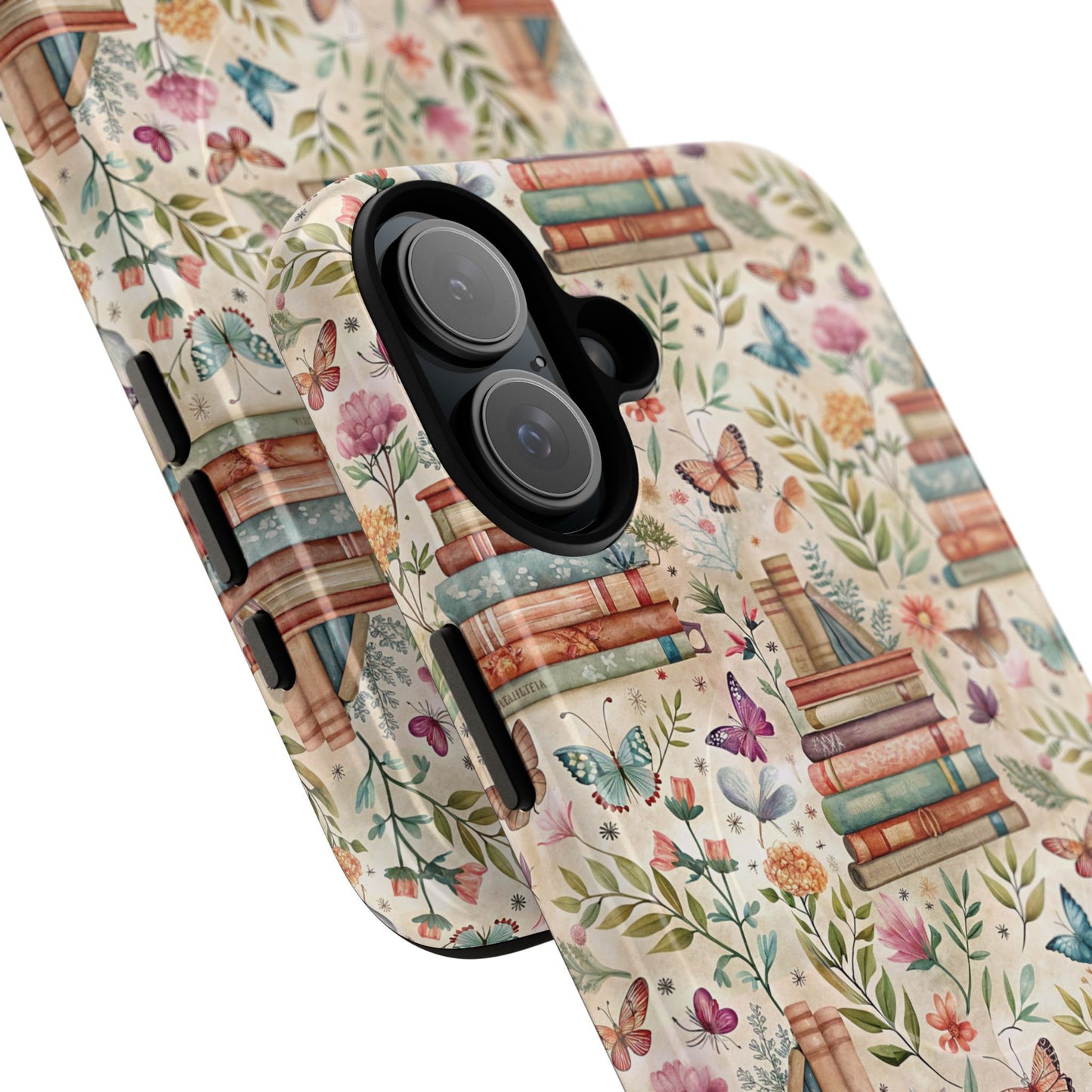 Colorful Bookworm Tough Magnetic iPhone Case,  Floral Butterfly Print, Gift for Readers, Tough IPhone Protective Cover, Bookish iPhone Case.