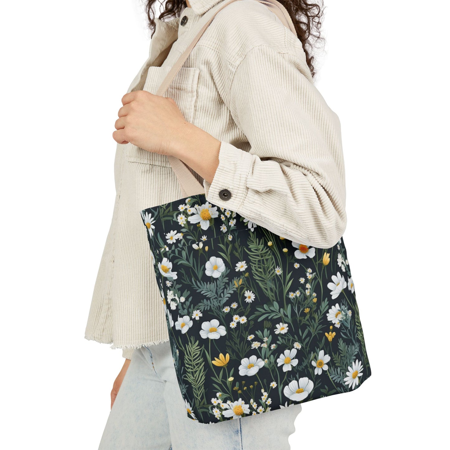 Daisy Delight Floral Canvas Tote Bag with 5-Color Straps | Eco-Friendly Shopping Bag
