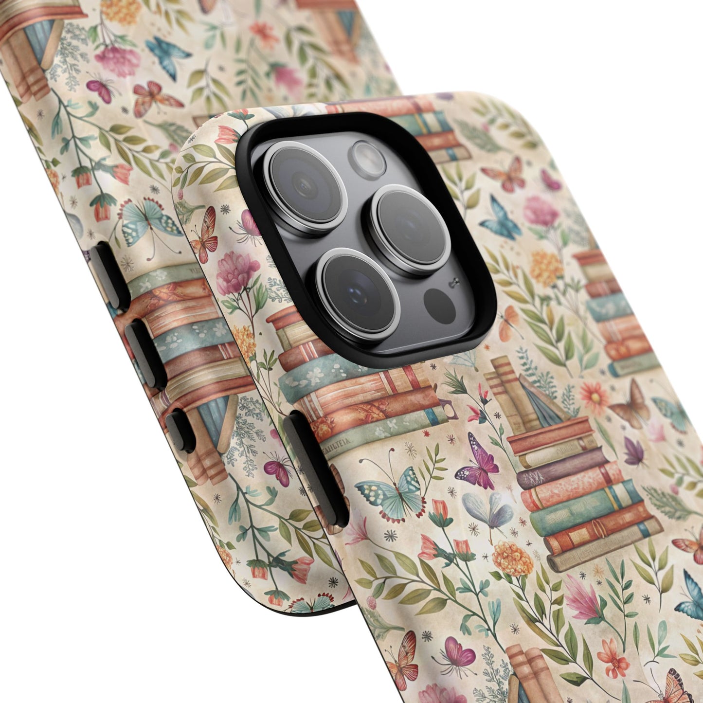 Colorful Bookworm Tough Magnetic iPhone Case,  Floral Butterfly Print, Gift for Readers, Tough IPhone Protective Cover, Bookish iPhone Case.