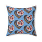 Light Blue Floral Heart Spun Polyester Square Pillow